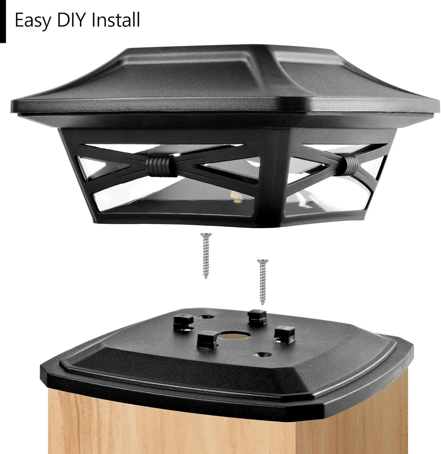 Solar Outdoor Post Cap Lights - Includes Base, LED Lights - Slate Black (8 Pack)