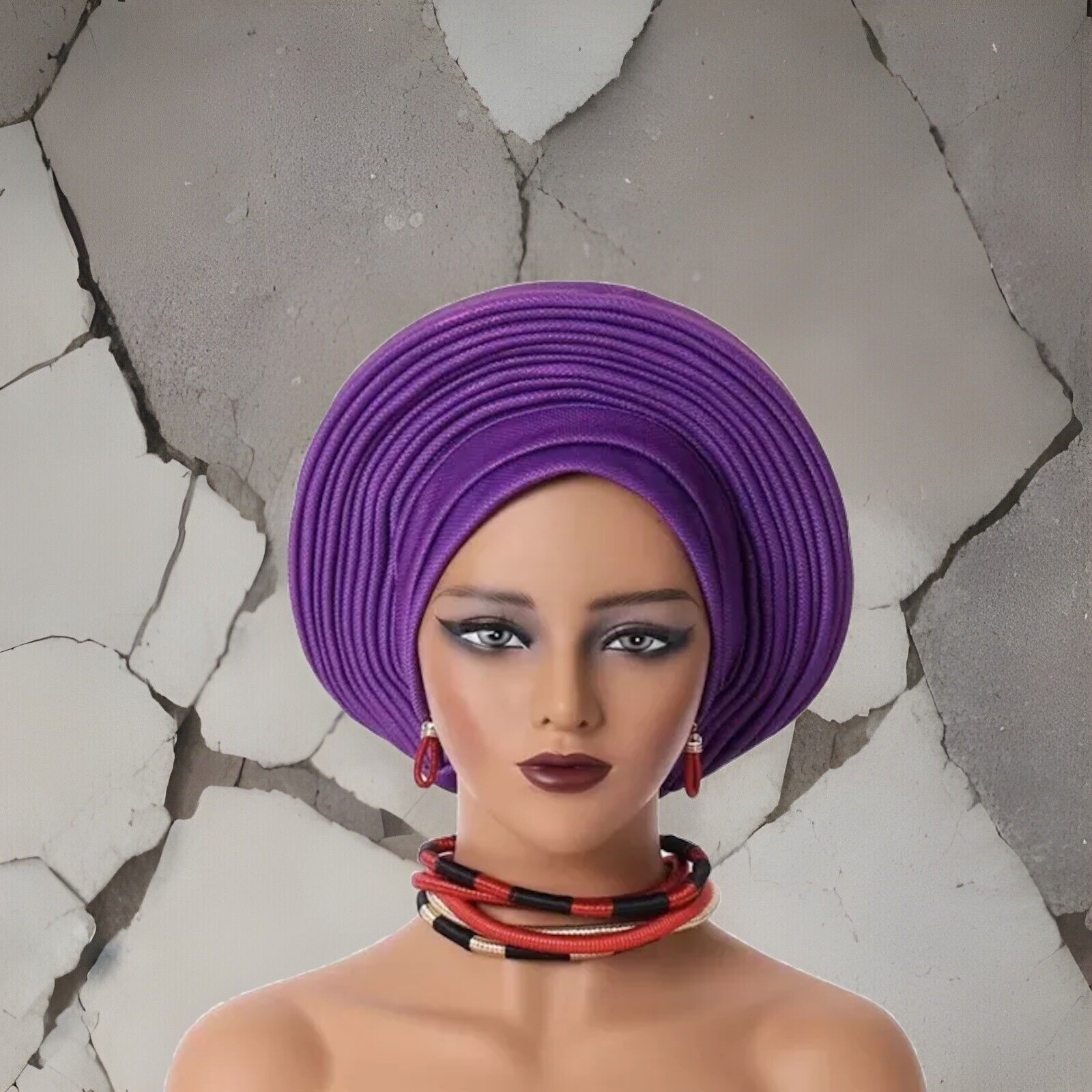Purple African Headtie Auto Gele, Nigeria Turban wrap    (Jewelry Not Included)
