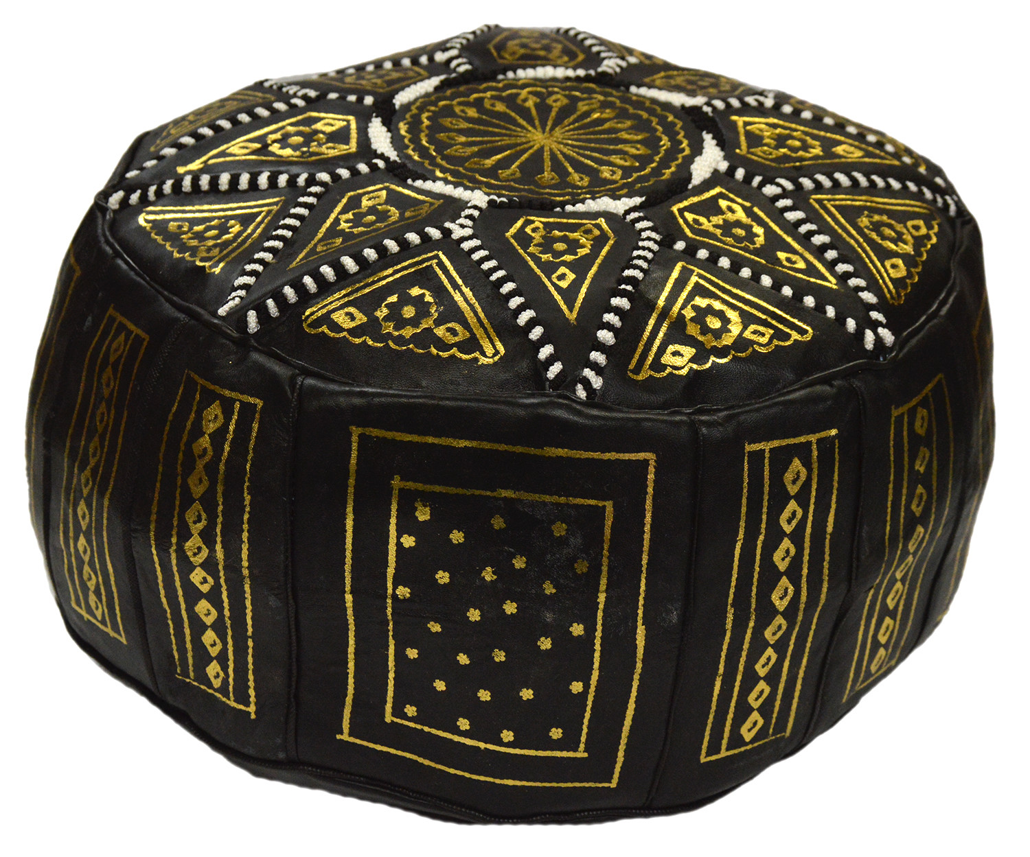 Pouf Moroccan Hassock Pooff Leather Pouff Ottoman Footstool Medium Black