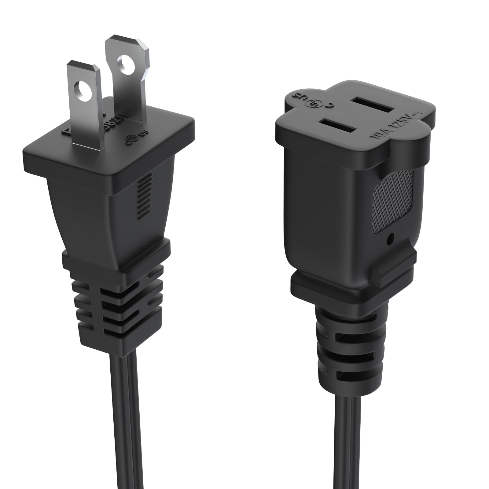 10 FT US 2 Prong Extension Cord Black Cable 125V 10A Male To Female Nema