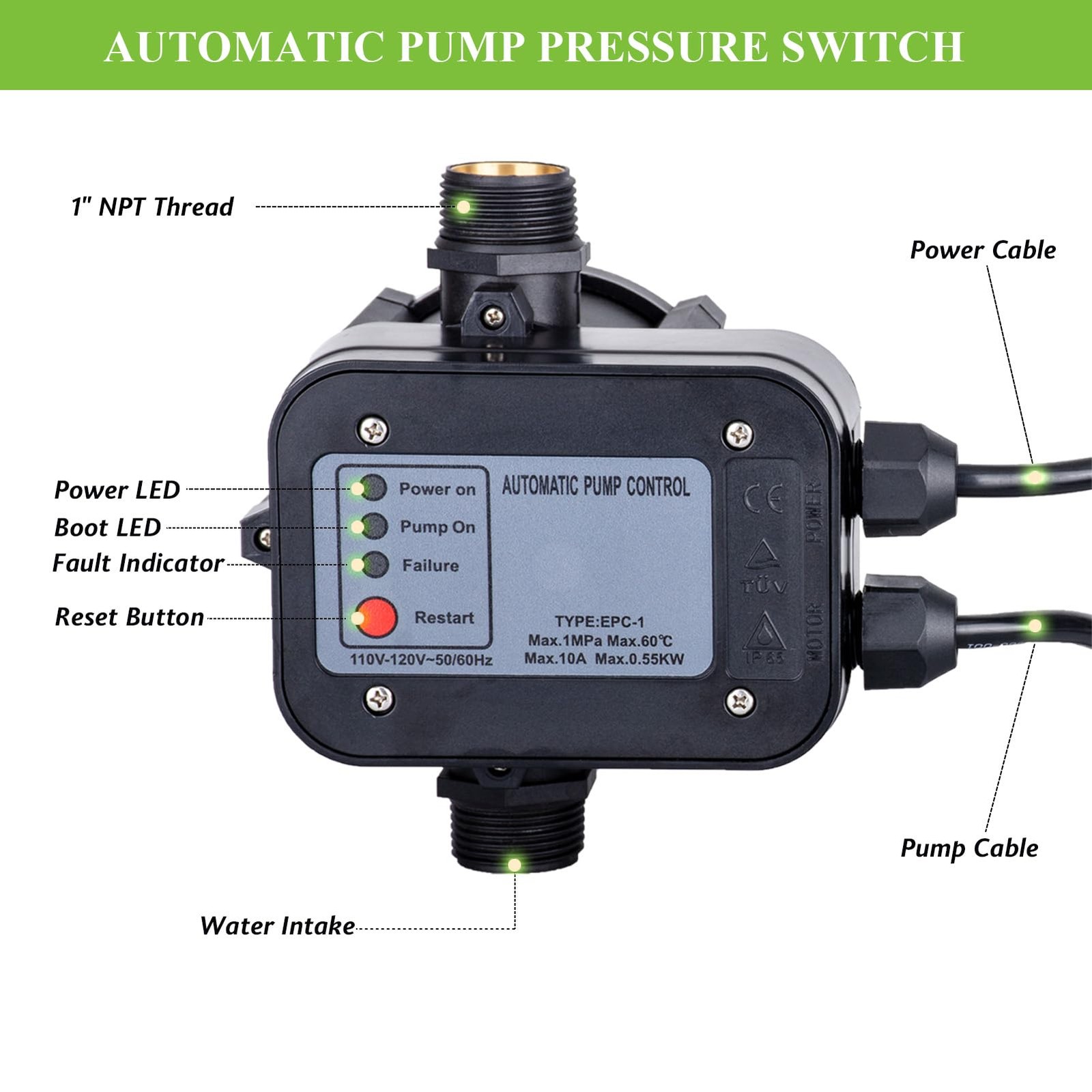 MARSTEK IP65 Automatic Water Pump Controller，Water Pump Pressure Switch Water...