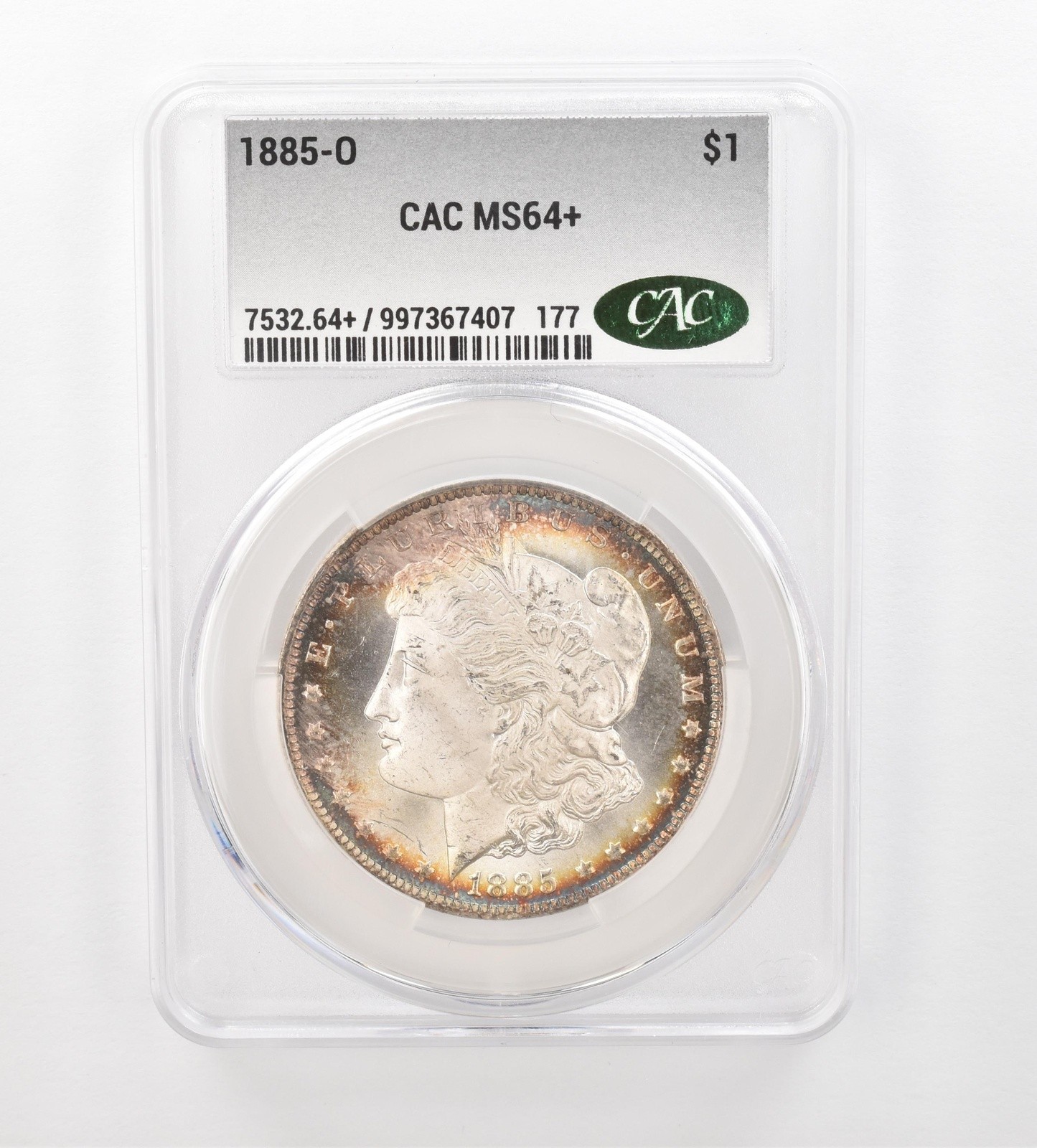 1885-O Morgan Silver Dollar MS64+ CAC CACg Beautiful Tone *1008