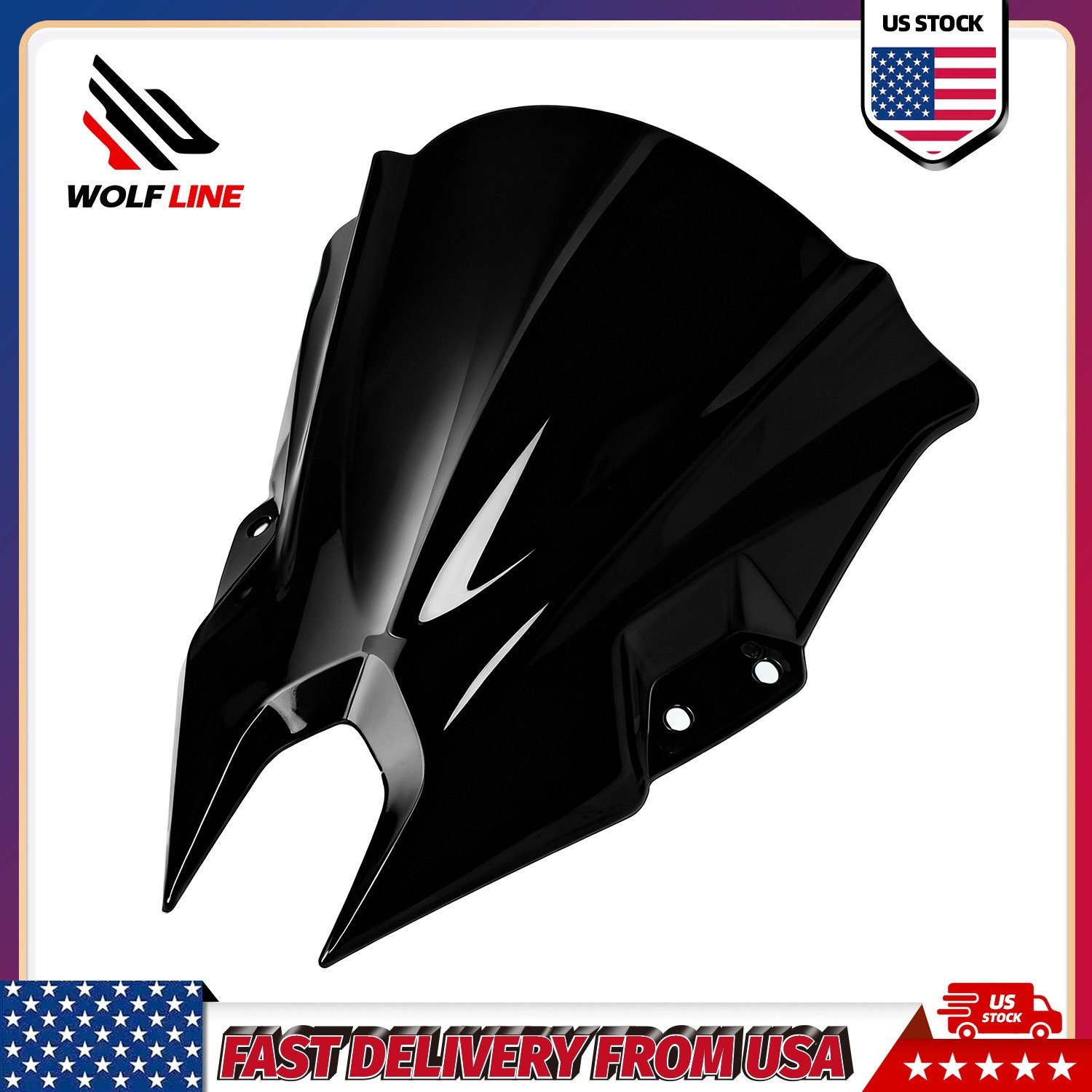 WOLFLINE ABS Windshield for Kawasaki Ninja 500 2024-2026 Windscreen Black