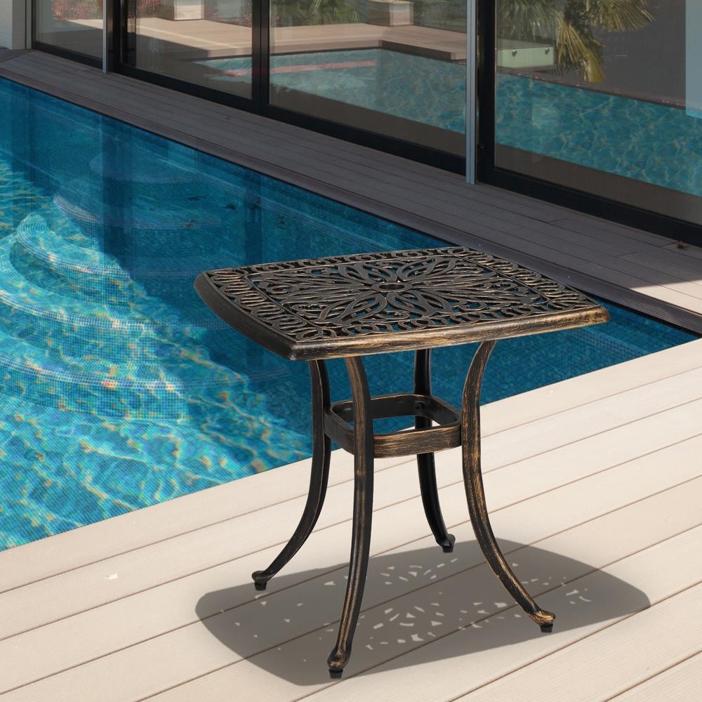 21" Square Cast Aluminum Outdoor Dining Table Garden Patio Furniture Bronze