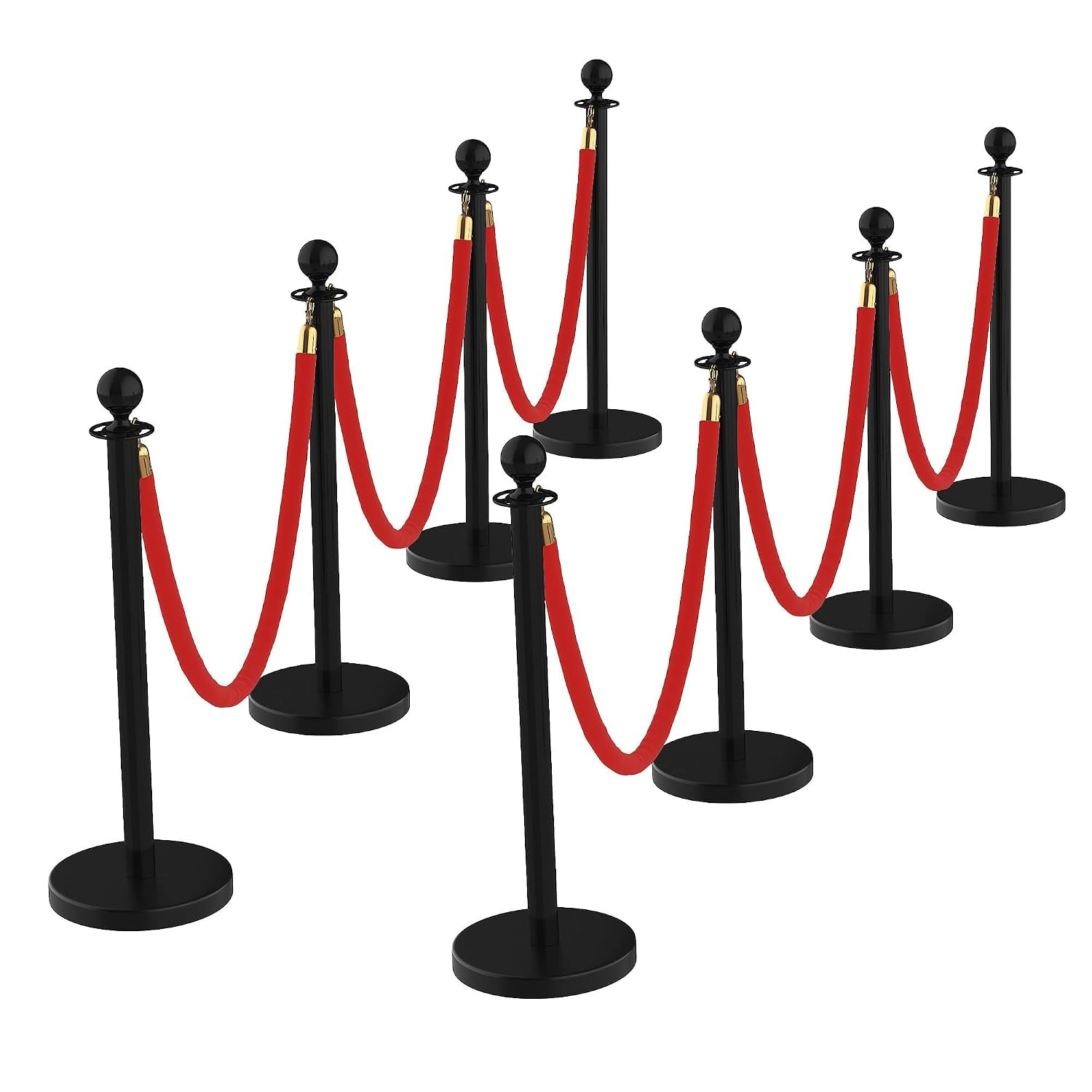 8Pcs Stanchions and Velvet Ropes with 15Ft Red Carpet,Complete Crowd Control Bar