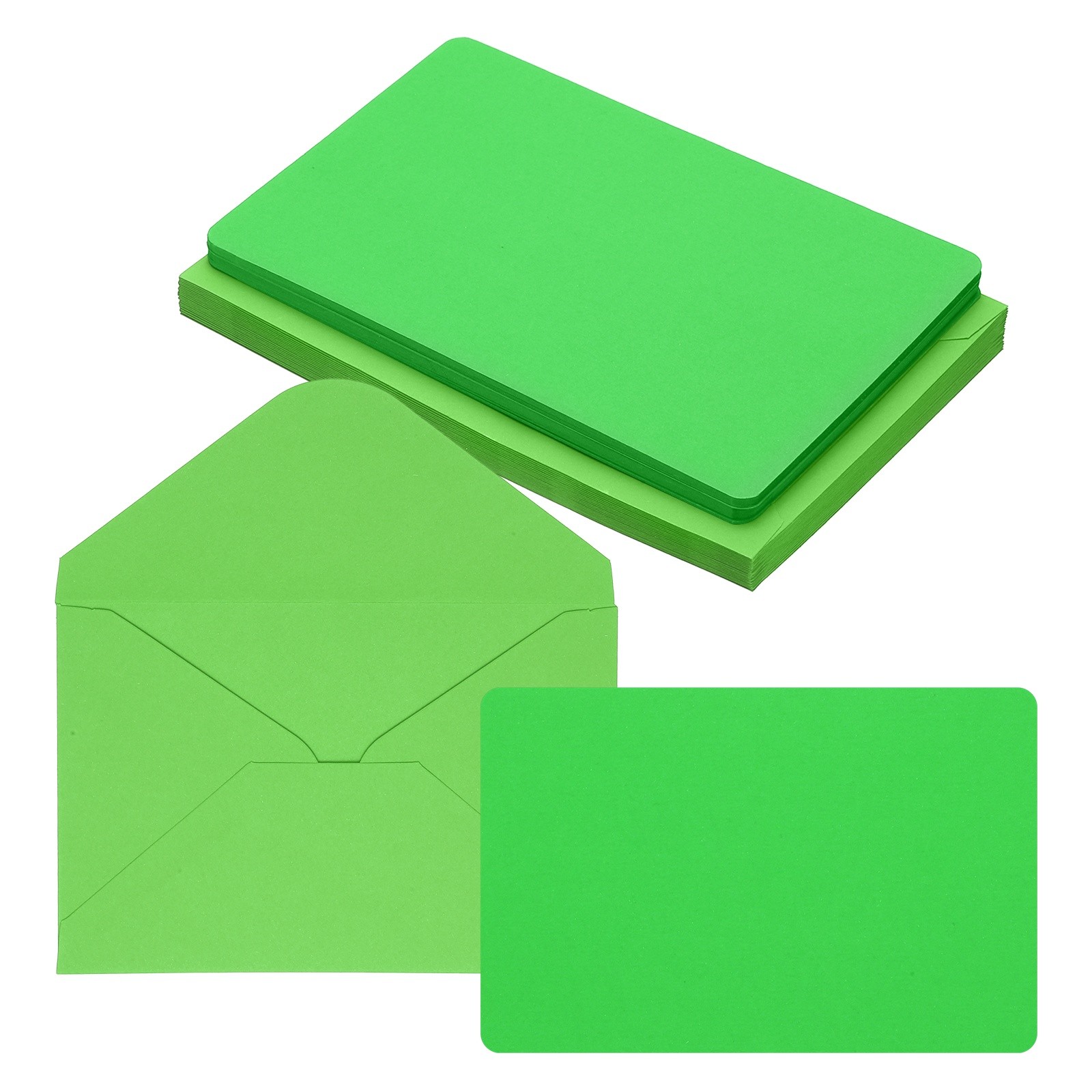 25Sets 4x6" Blank Cards and Envelopes Rounded Corner  Cards Bright Green