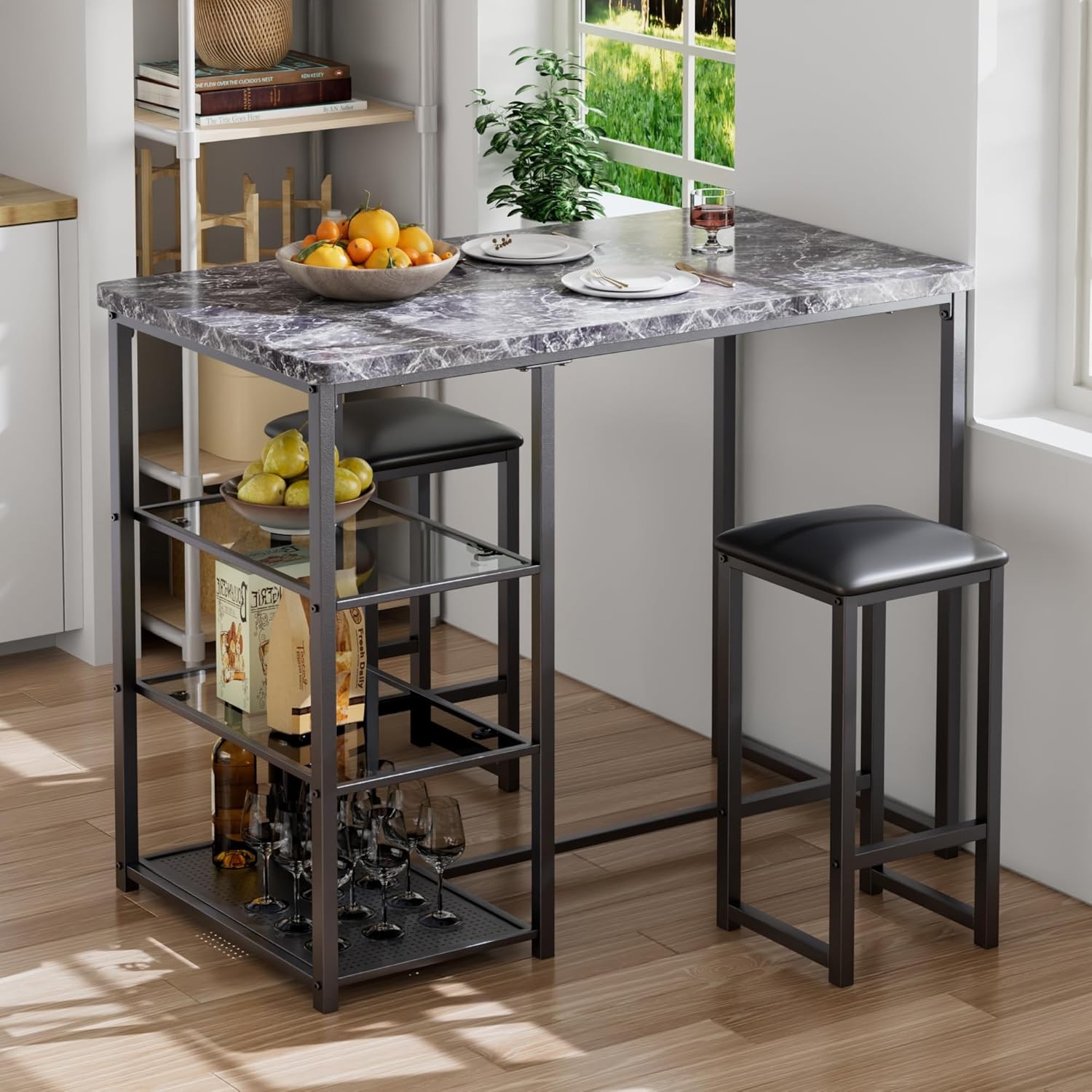 5-Piece Kitchen Dining Table Set Wood Tabletop & Heavy-Duty Metel Frame