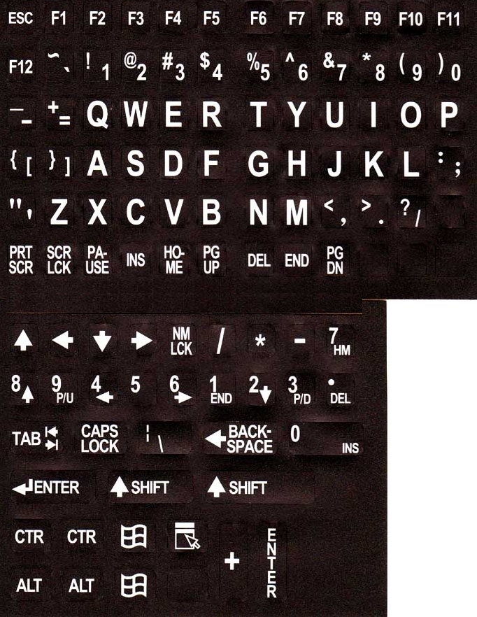 Large Print Jumbo Characters English Keyboard Stickers White on Black
