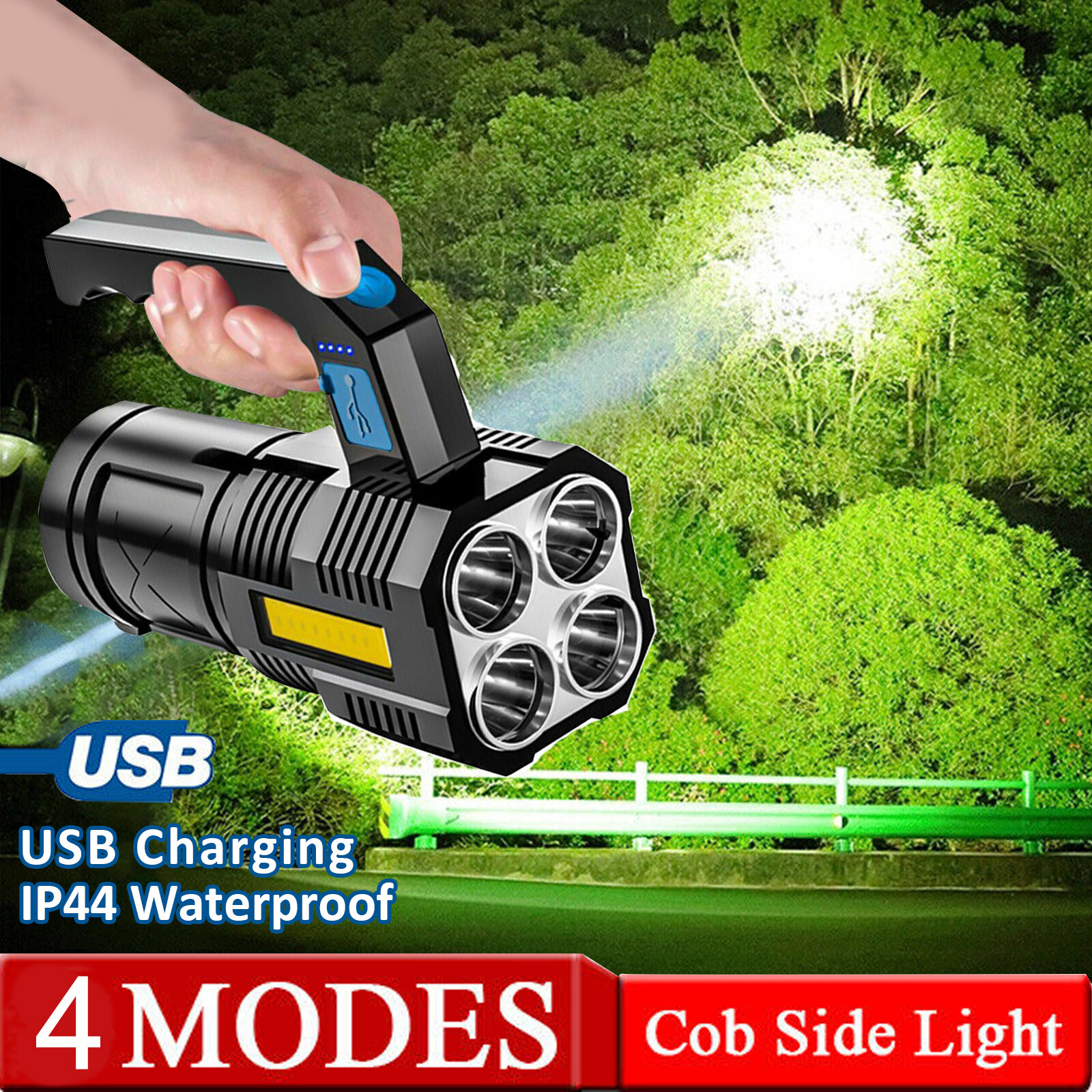 Powerful LED flashlight Tactical flashlight rechargeable work light 4 lighting