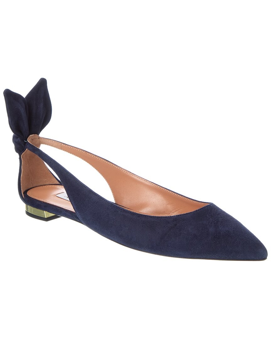 Aquazzura Bow Suede Slingback Ballet Flat Women's Blue 38
