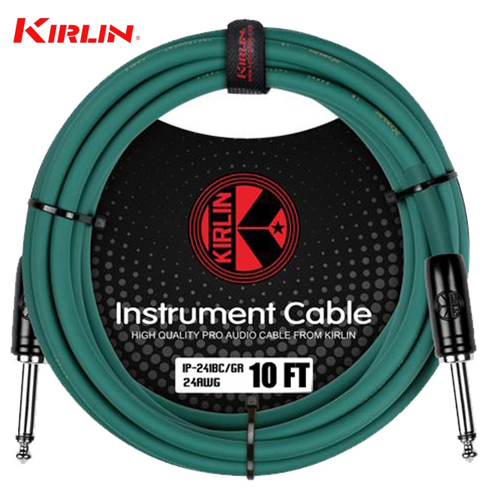 Kirlin IP-241-10/GR GREEN 1/4" 24AWG Instrument Guitar Cable With Cable Tie