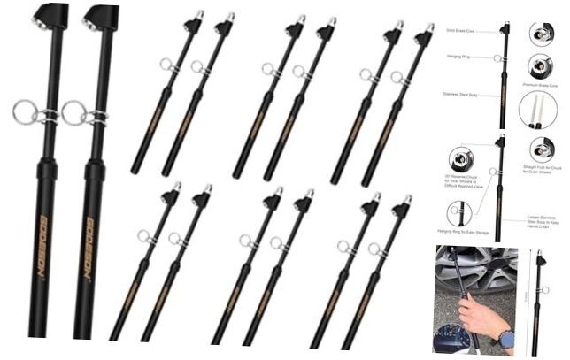 Tire Pressure Gauge, Straight-On Dual Head Tire Air 20 Pack Silver and Black