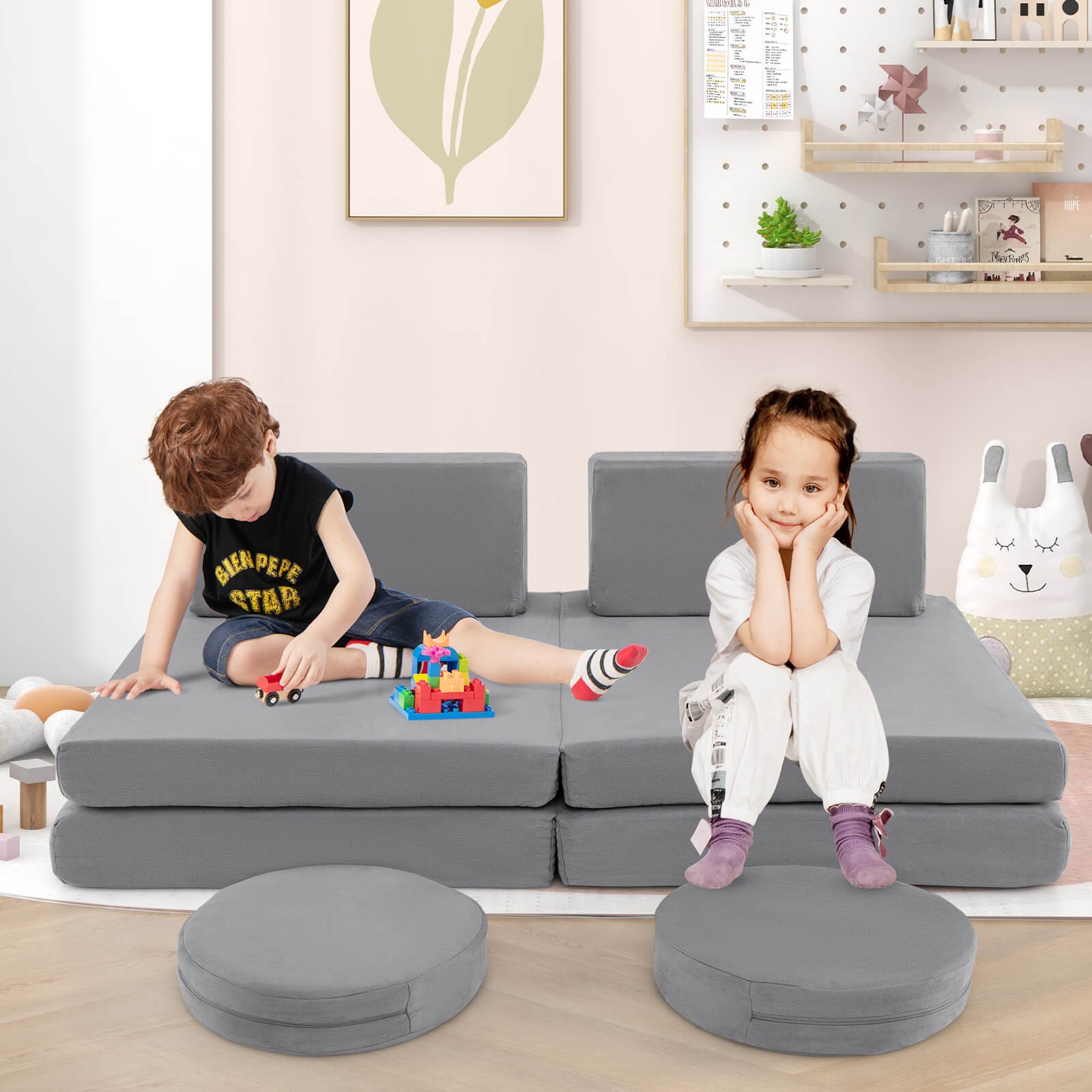6PCS Modular Kids Foam Play Couch Set w/Washable Covers Sectional Play Sofa