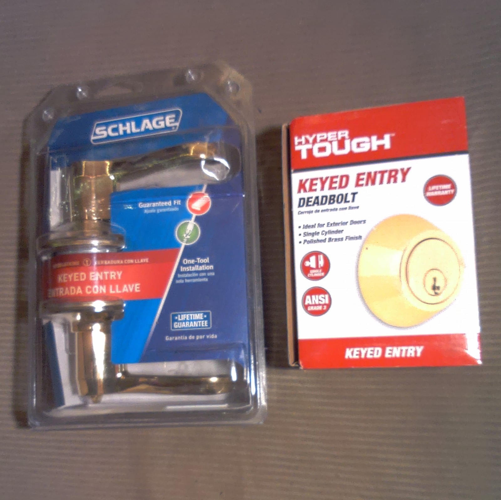 Hyper Tough & Schlage Keyed Entry Deadbolt Lockset Polished Brass Adjustable Fit