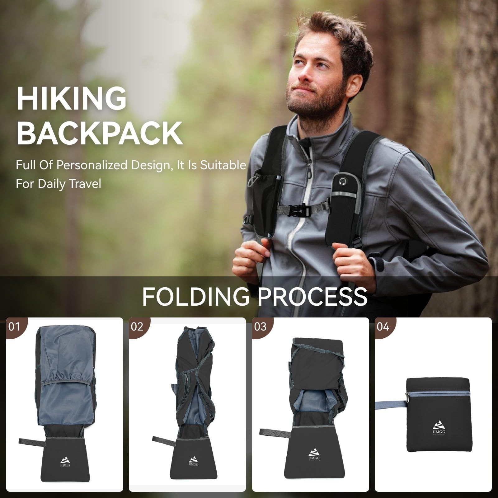 15L Small Hiking Backpack for Men Women Lightweight Packable Backpack Foldabl...