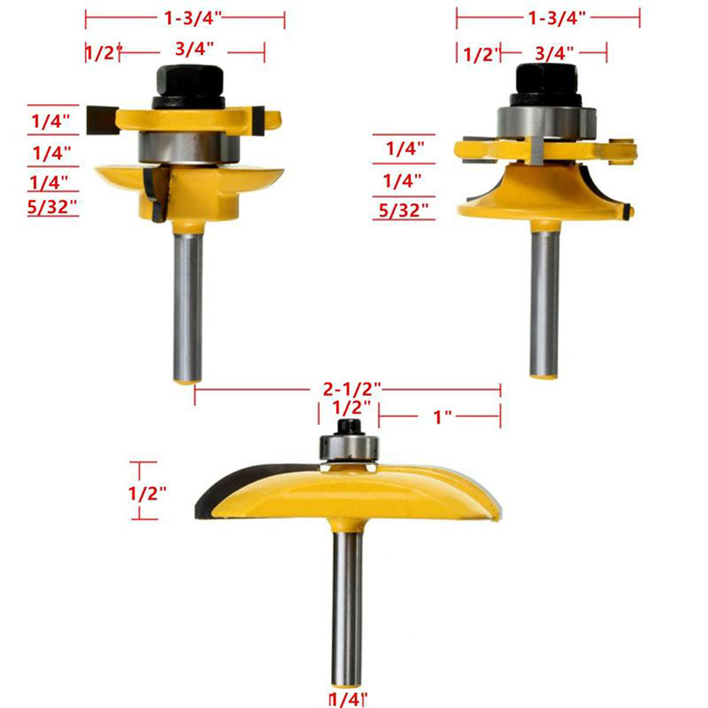 Rail and Stile w/ Panel Raiser 3Pc. Router Bit Set Cove 1/4" Shank