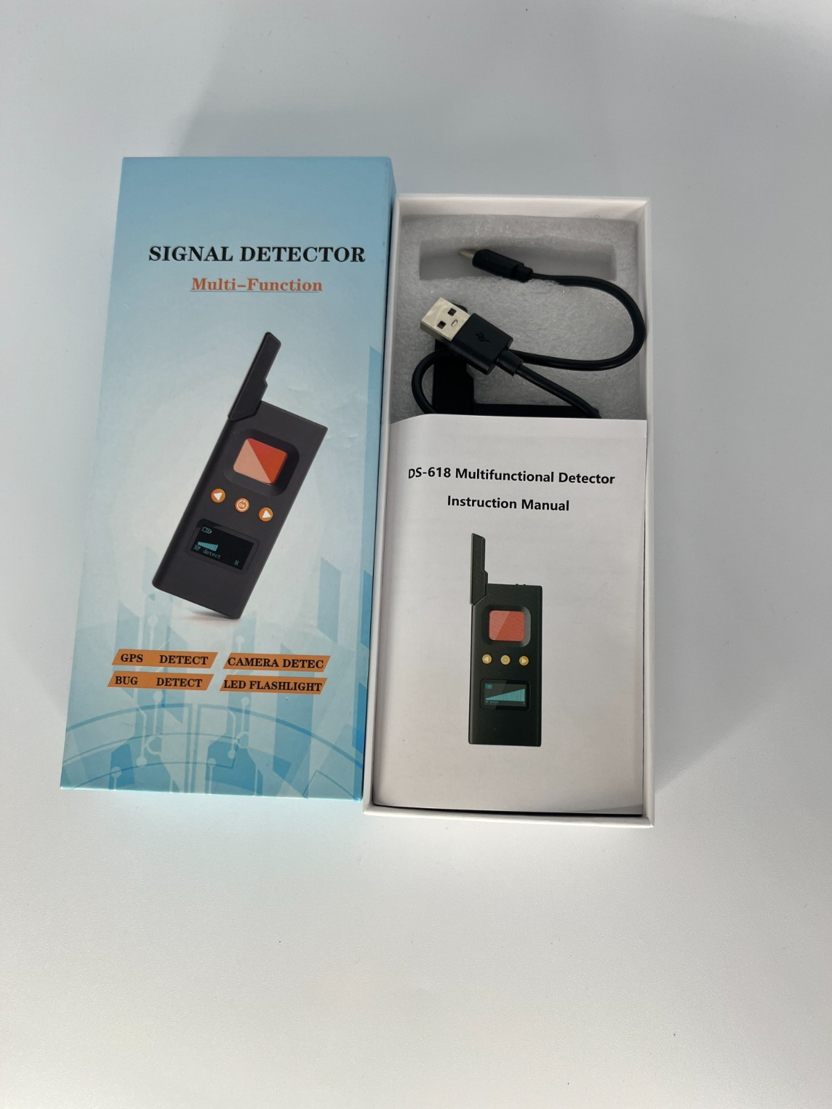 Multi-Function Signal Detector Wireless GPS Camera Bug LED Flashlight Black