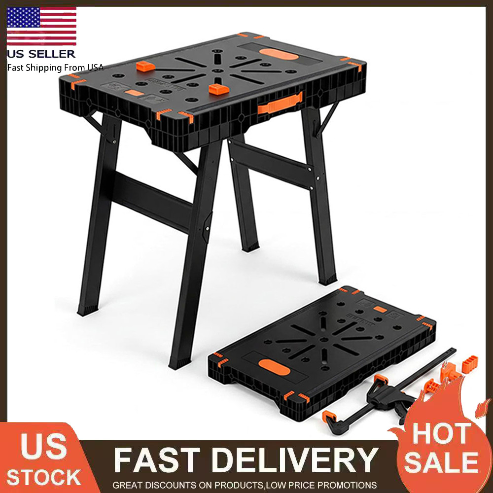 2-in-1 Folding Work Table & Sawhorse,Portable Workbench w/ 300 Lbs Load Capacity