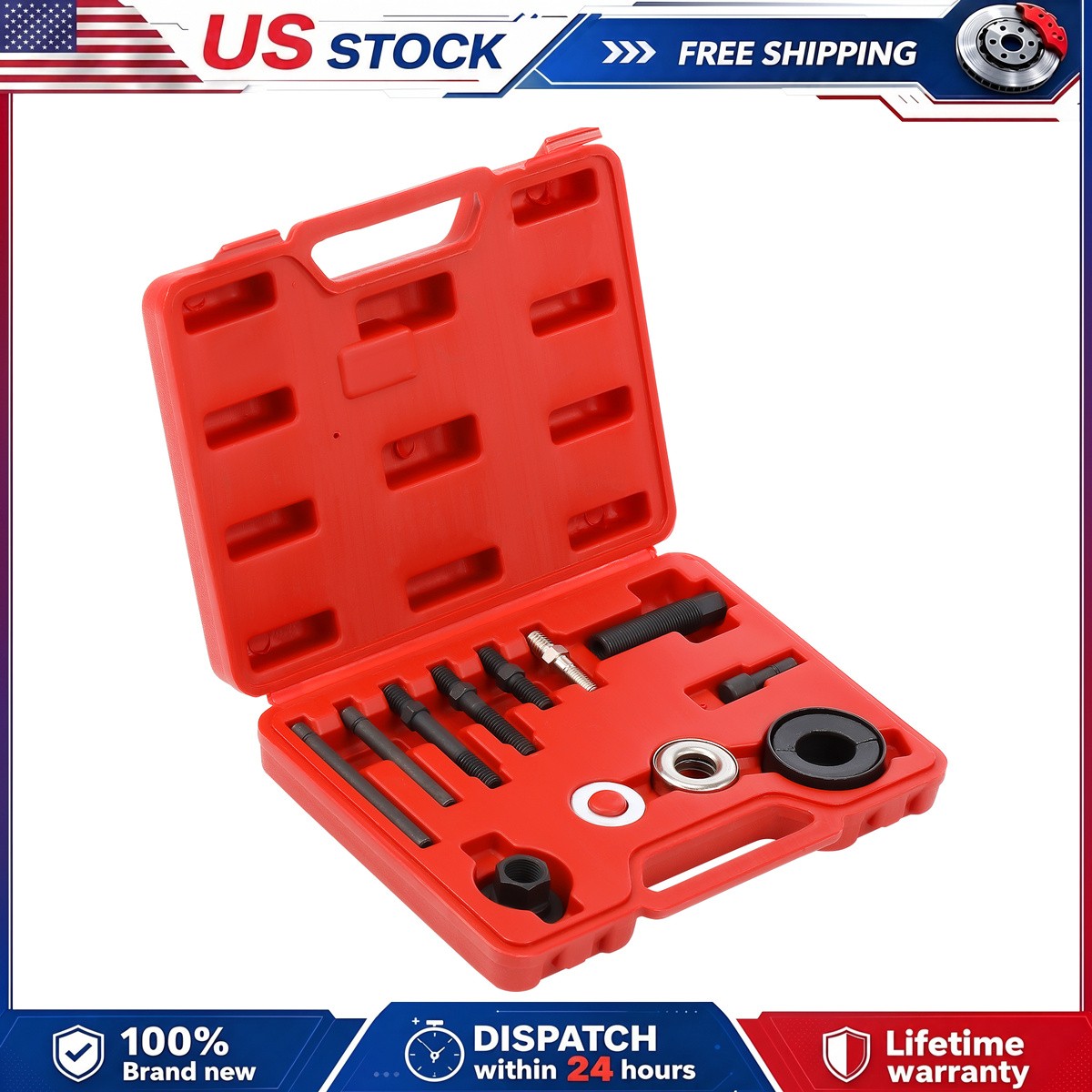 13pc Power Steering Pump Pulley Puller Remover & Alternator Installer With Case