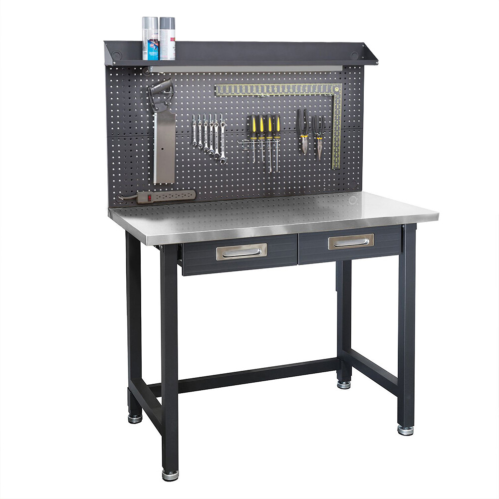 Seville Classics UltraHD Lighted Workcenter w/ Pegboard, 48" W x 24" D x 65.5" H