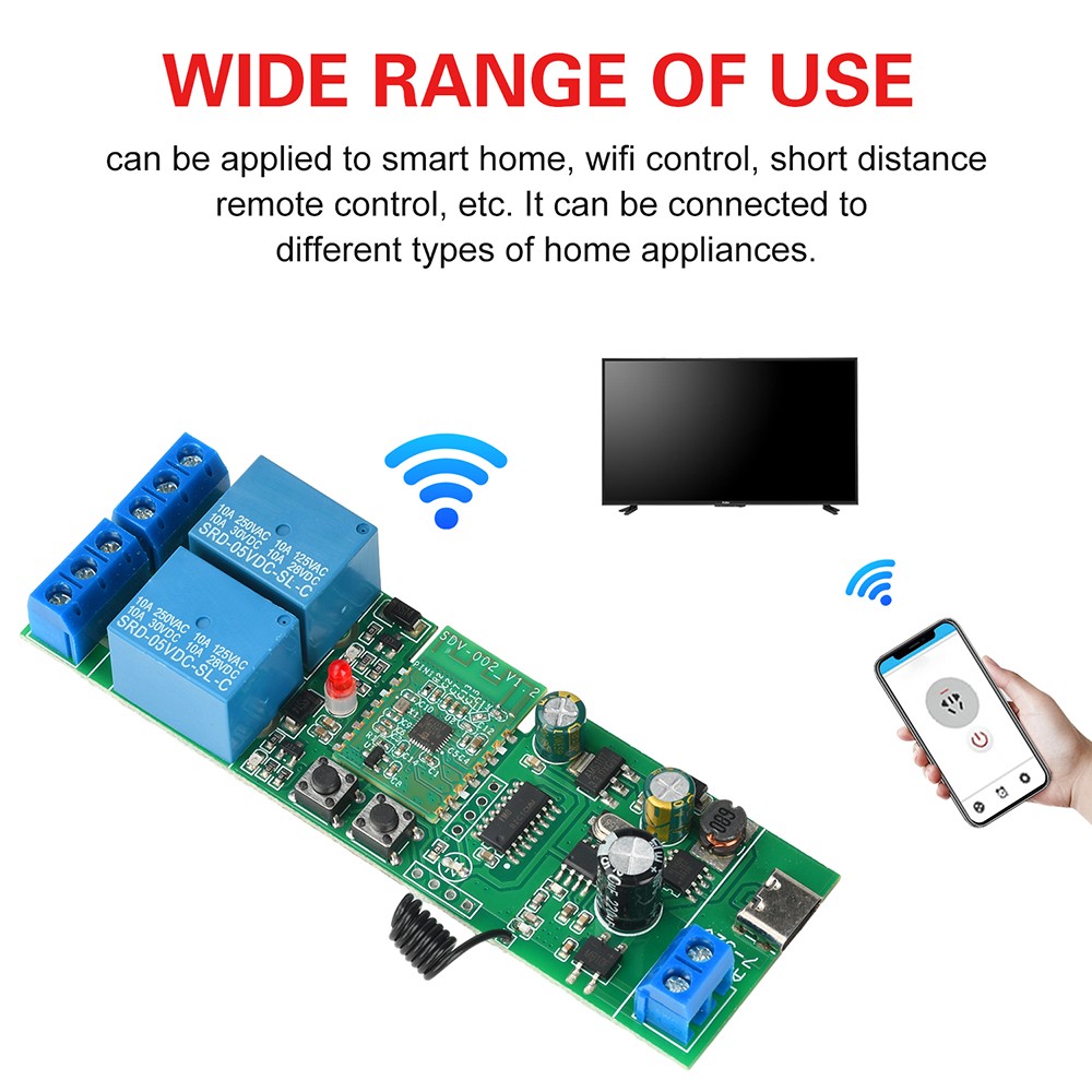 AC/DC 7-32V 2-Channel Bluetooth WIFI Relay Switch Module Self-locking 433MHz