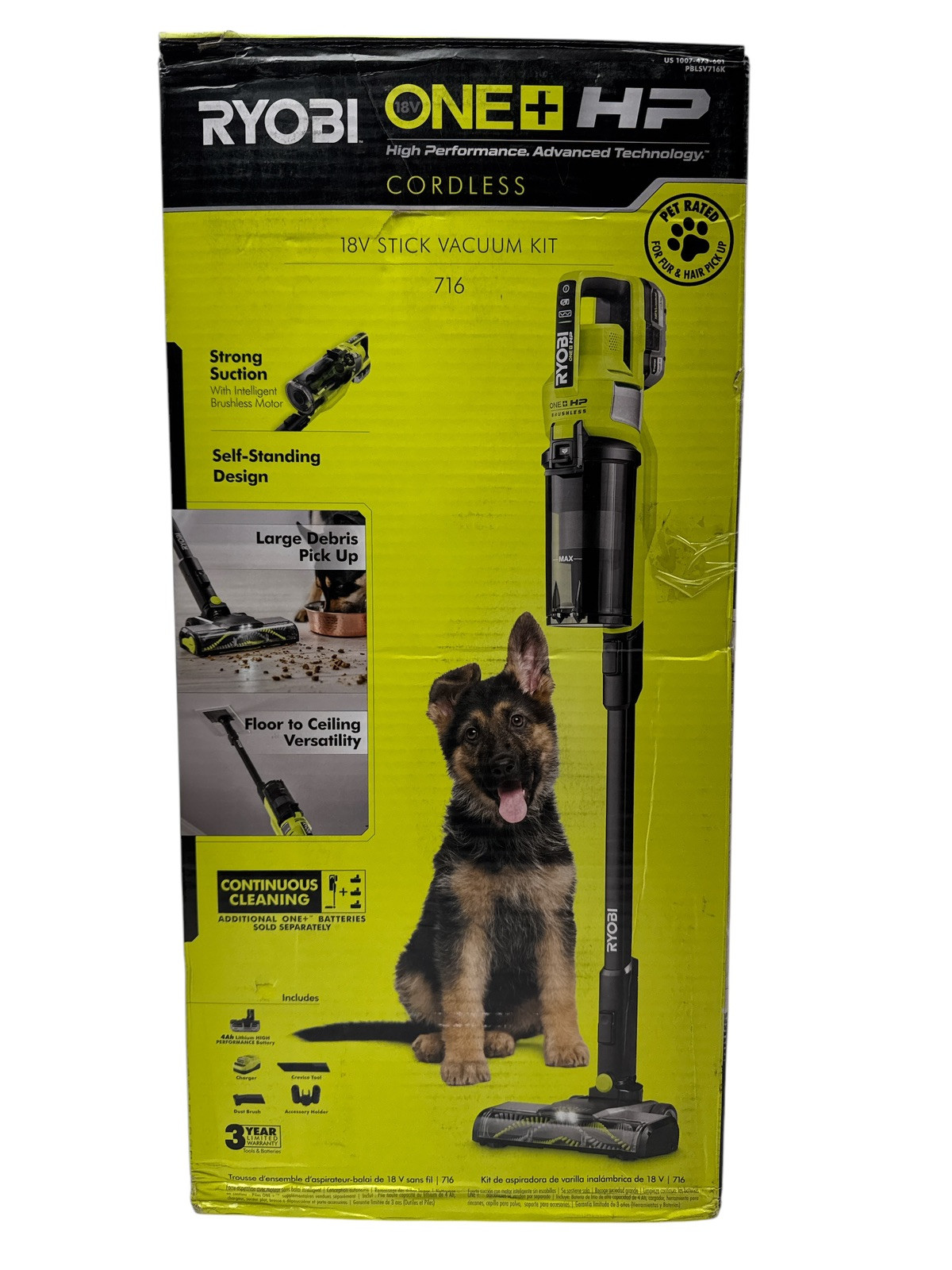 Ryobi One + HP 18V Pet Stick Vacuum w/Battery & Charger PBLSV716K (Used4)
