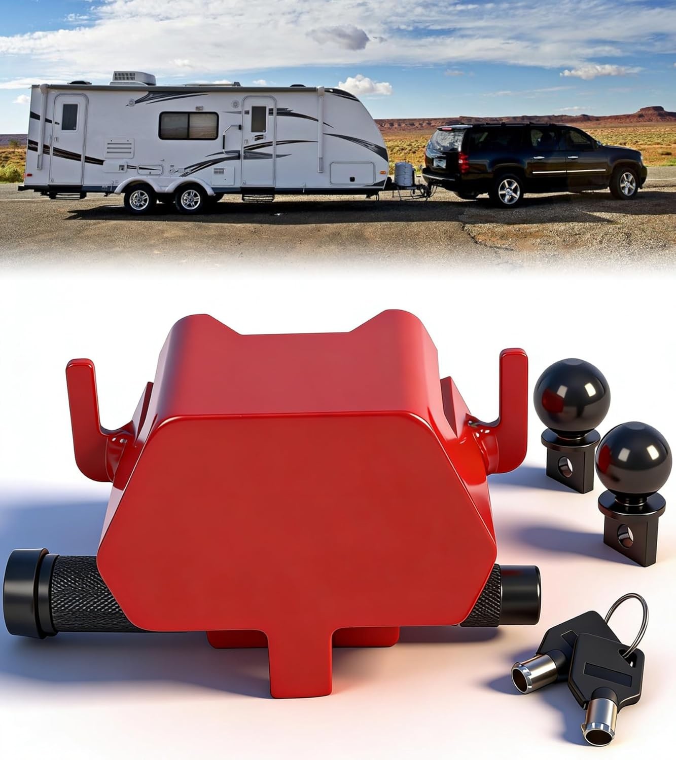 2-5/16" Ball Trailer Hitch Tongue Lock for 2" Couplers Truck RV Camper Boat Red