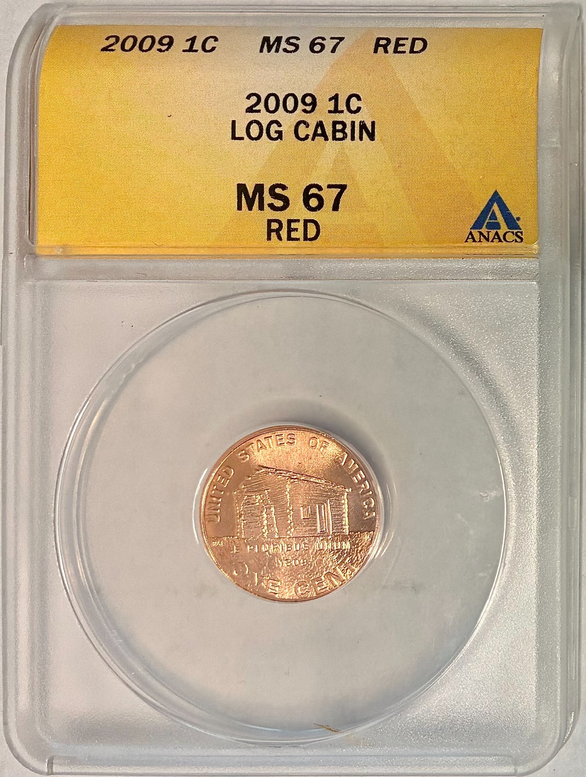 2009 Lincoln Bicentennial Cent, Log Cabin (Childhood), ANACS MS-67 RD