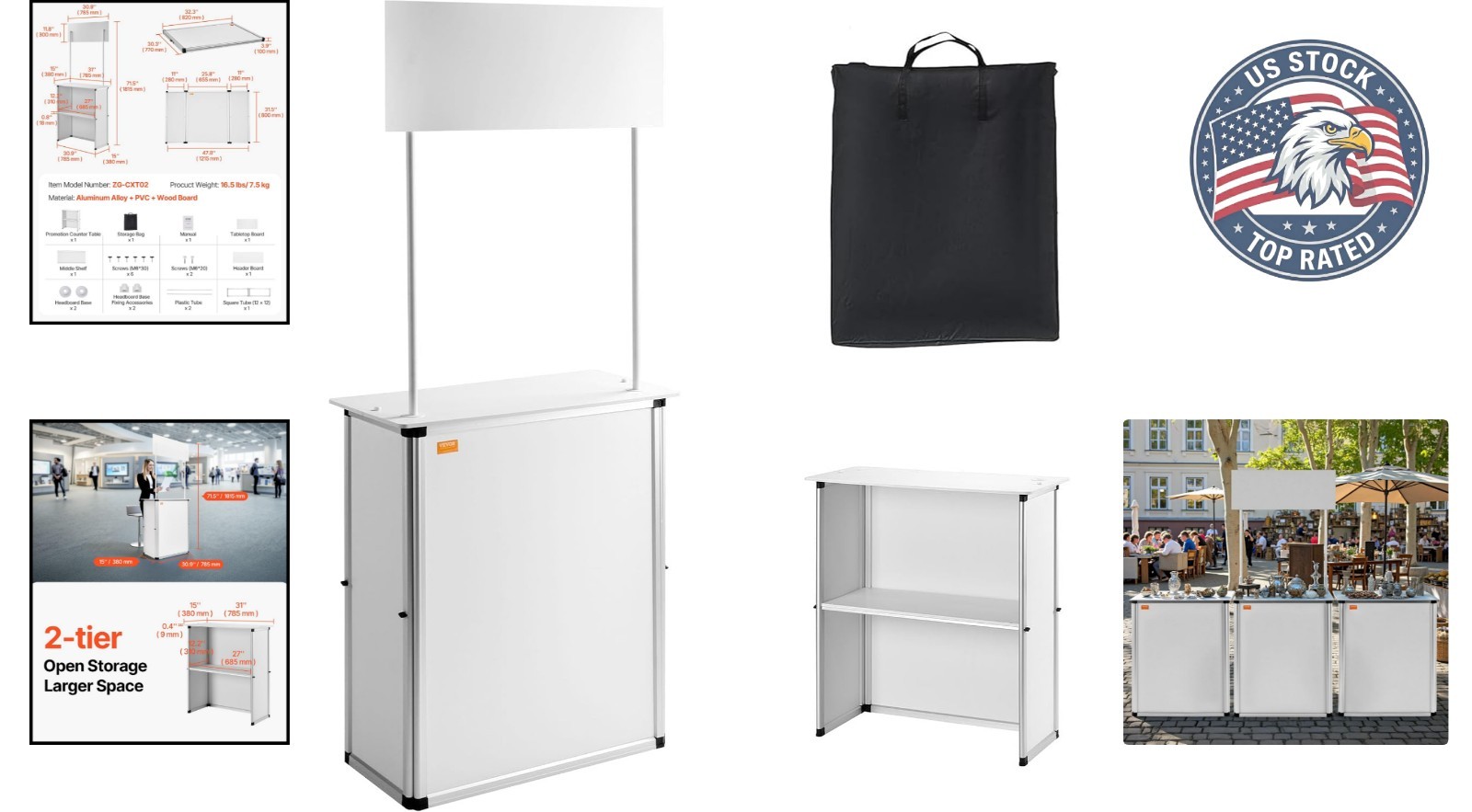 Versatile Display Exhibition Counter Stand in White - Quick Assembly & Storage