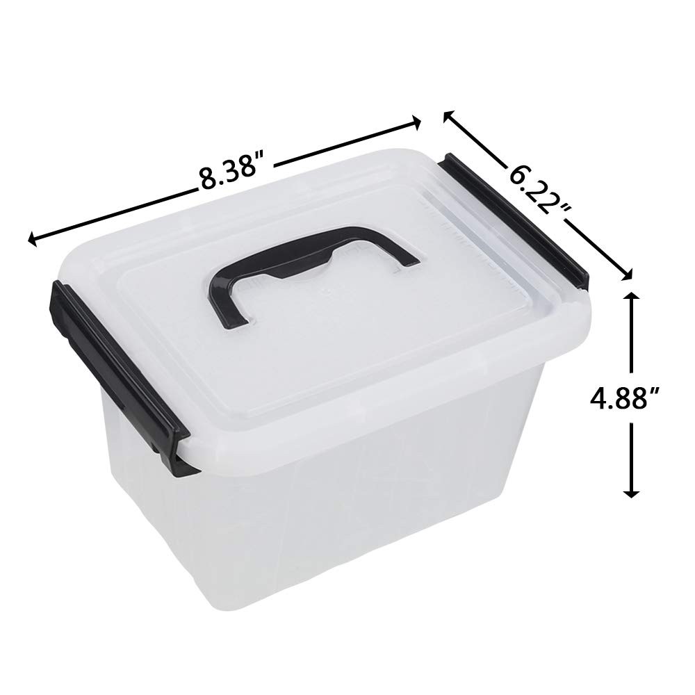 Plastic Latching Box With Black Handle Lidded Storage Bins 6 Packs 3 Quart
