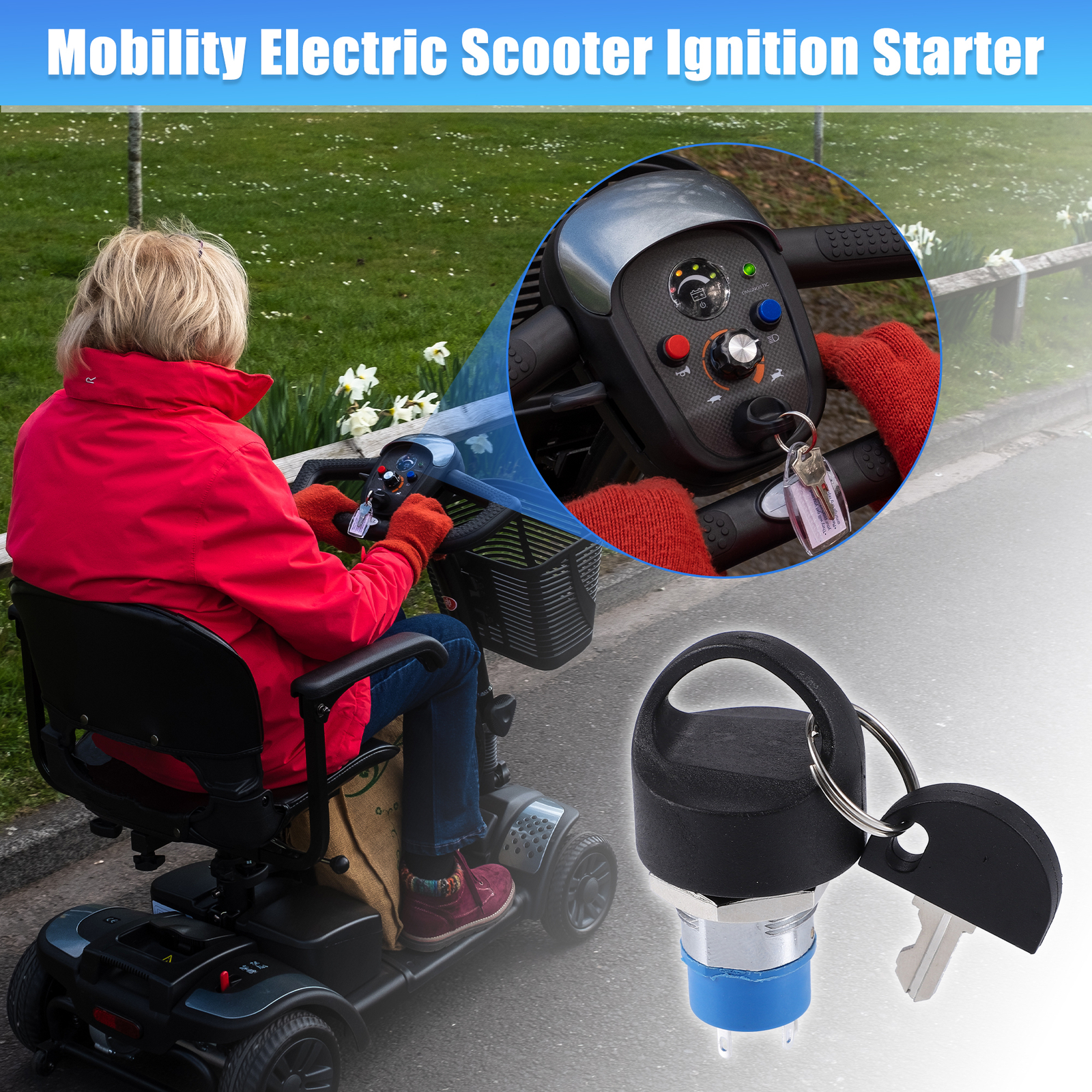 Ignition Starter on Off Switch Lock Keys 4 Wheels Power Chairs Universal - 1 pcs