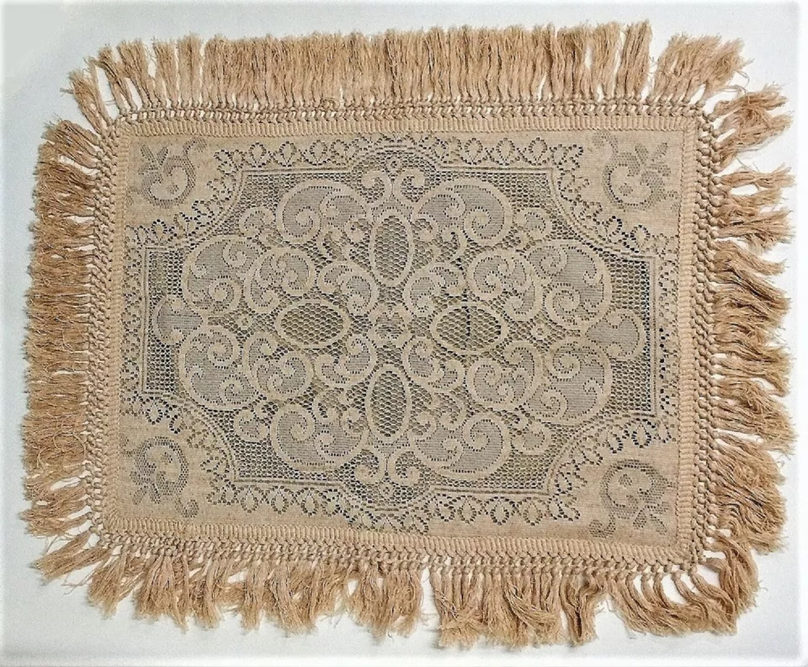 Victorian Style Standard Natural Organic Cotton Brown Fringe Lace Pillow Sham