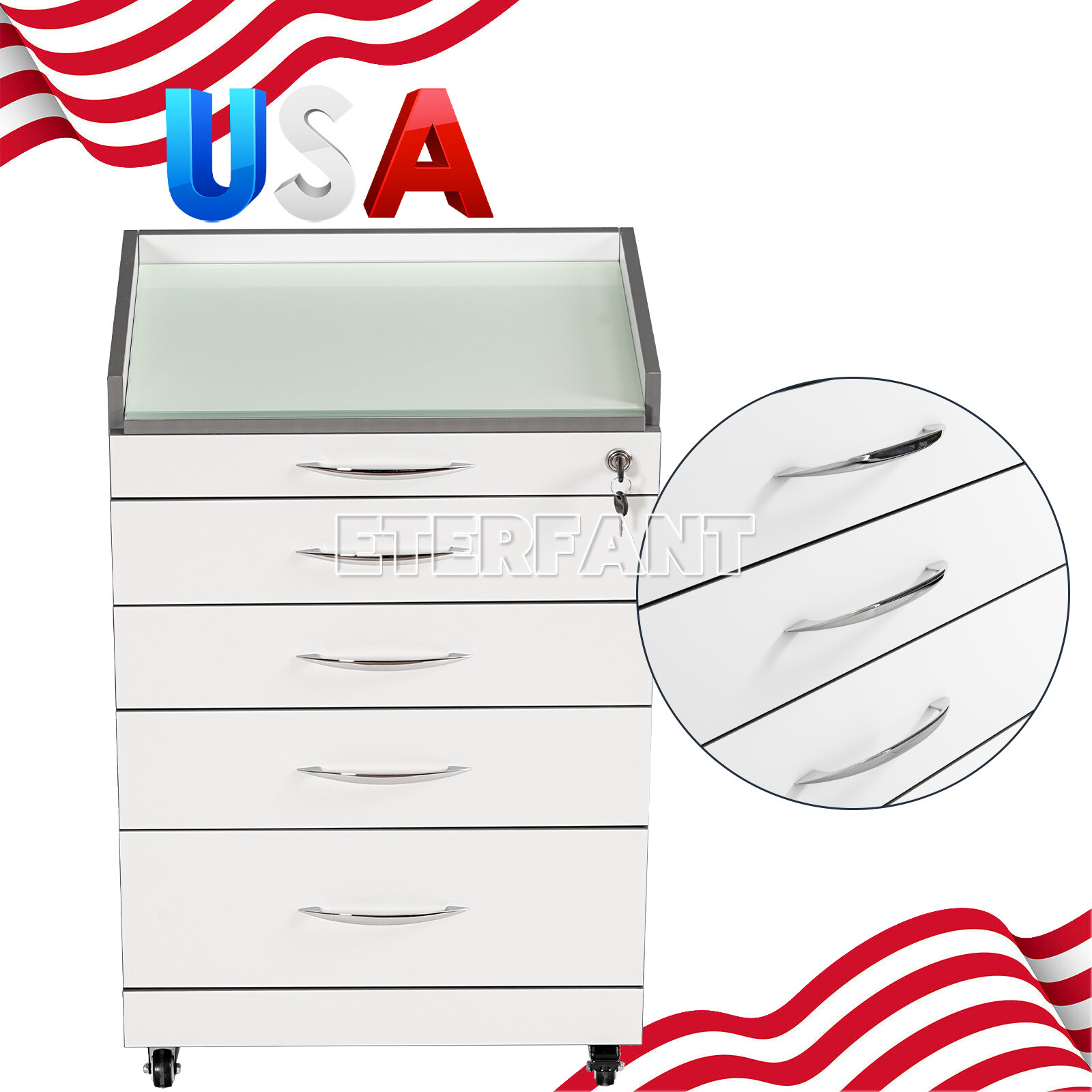 Dental Cabinet Rolling Medical Trolley Mobile Wooden Cart With socket 4 Drawers