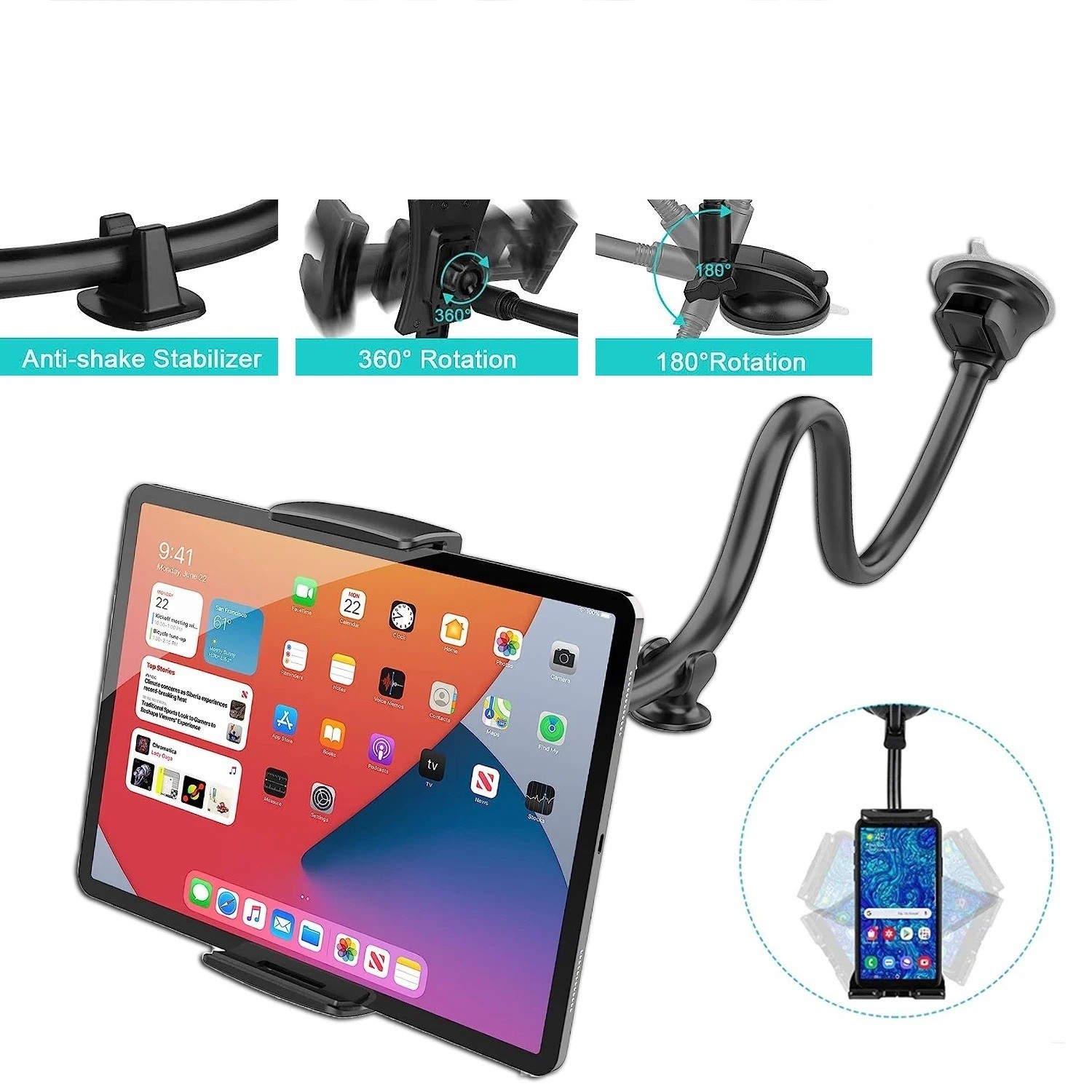 360� Universal Car Windshield Holder Desktop Mount For Cellphone Tablet iPad GPS
