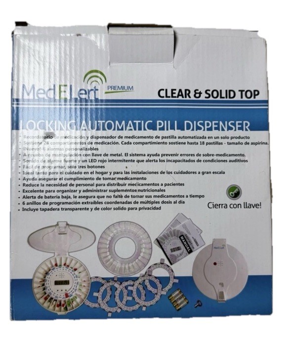 Med-E-Lert Automatic Pill Dispenser Clear Lid Locking Alarm LCD Timer 28 Slot