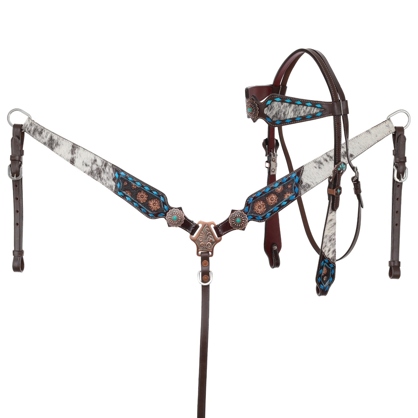 Copper Hide Classics Hair-On Cowhide Browband Headstall & Breast Collar Rein NEW