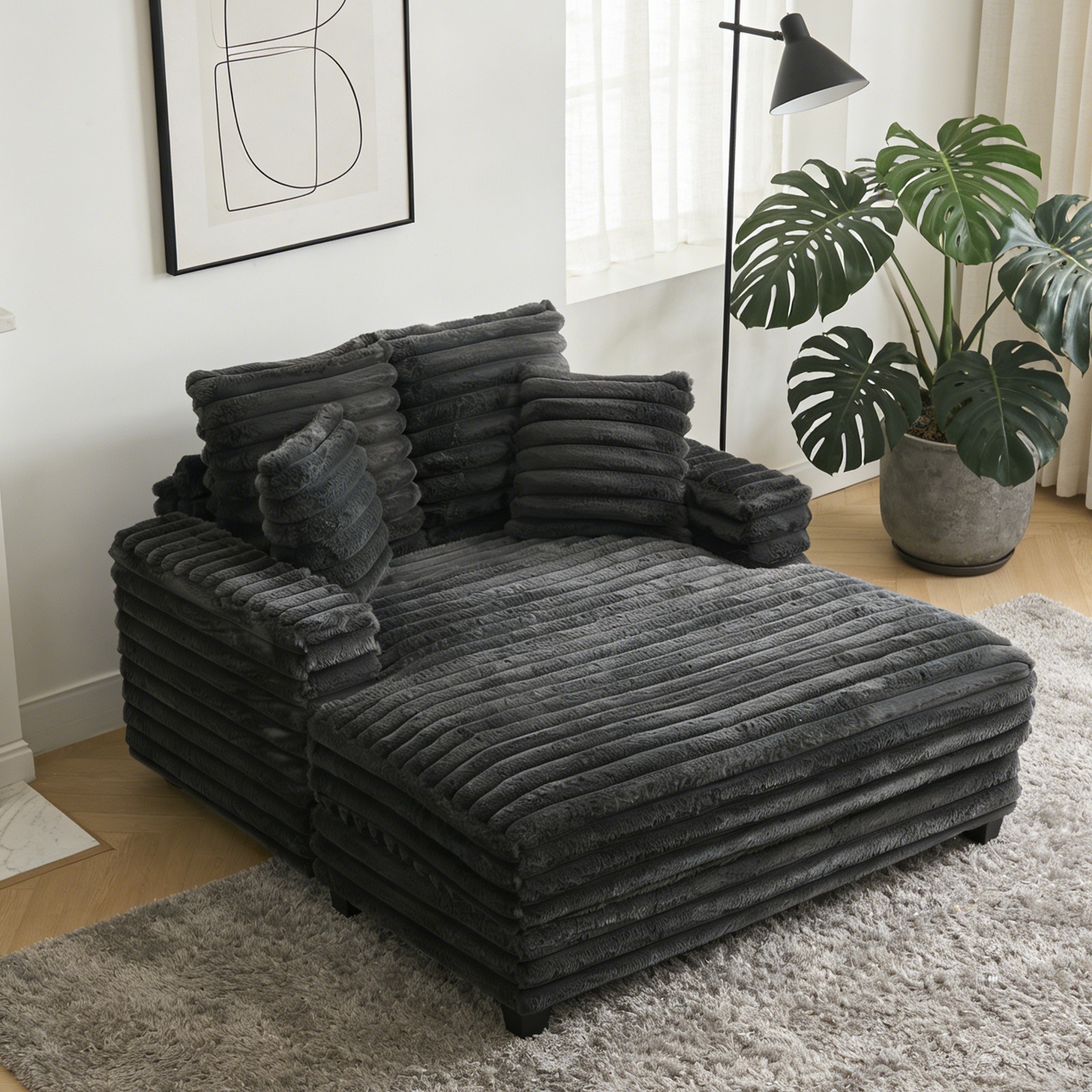 Upholstered Couch Sofa Chiar Chaise Lounge Compressed Couch with Lumbar Pillows