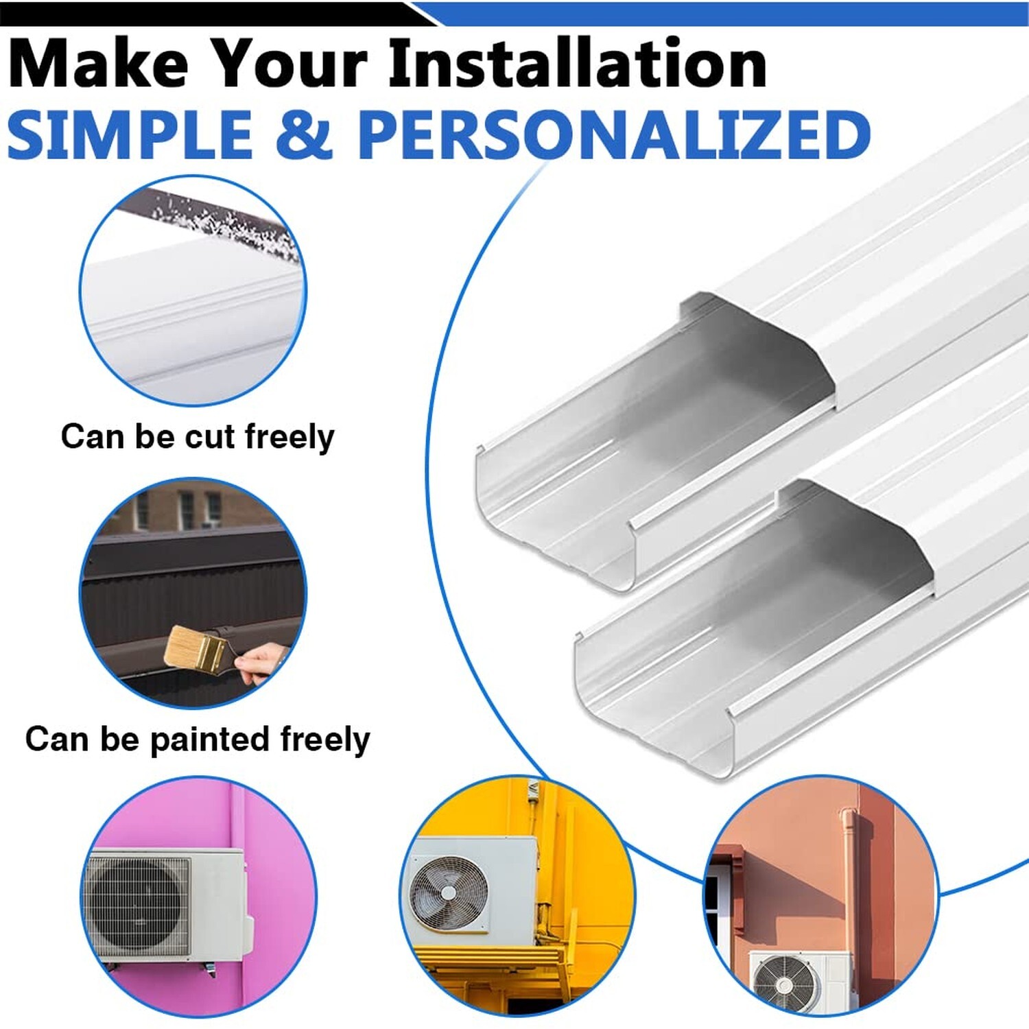 4'' 7.5 Ft PVC Decorative Line Cover Kit for Ductless Mini Split Air Conditio...