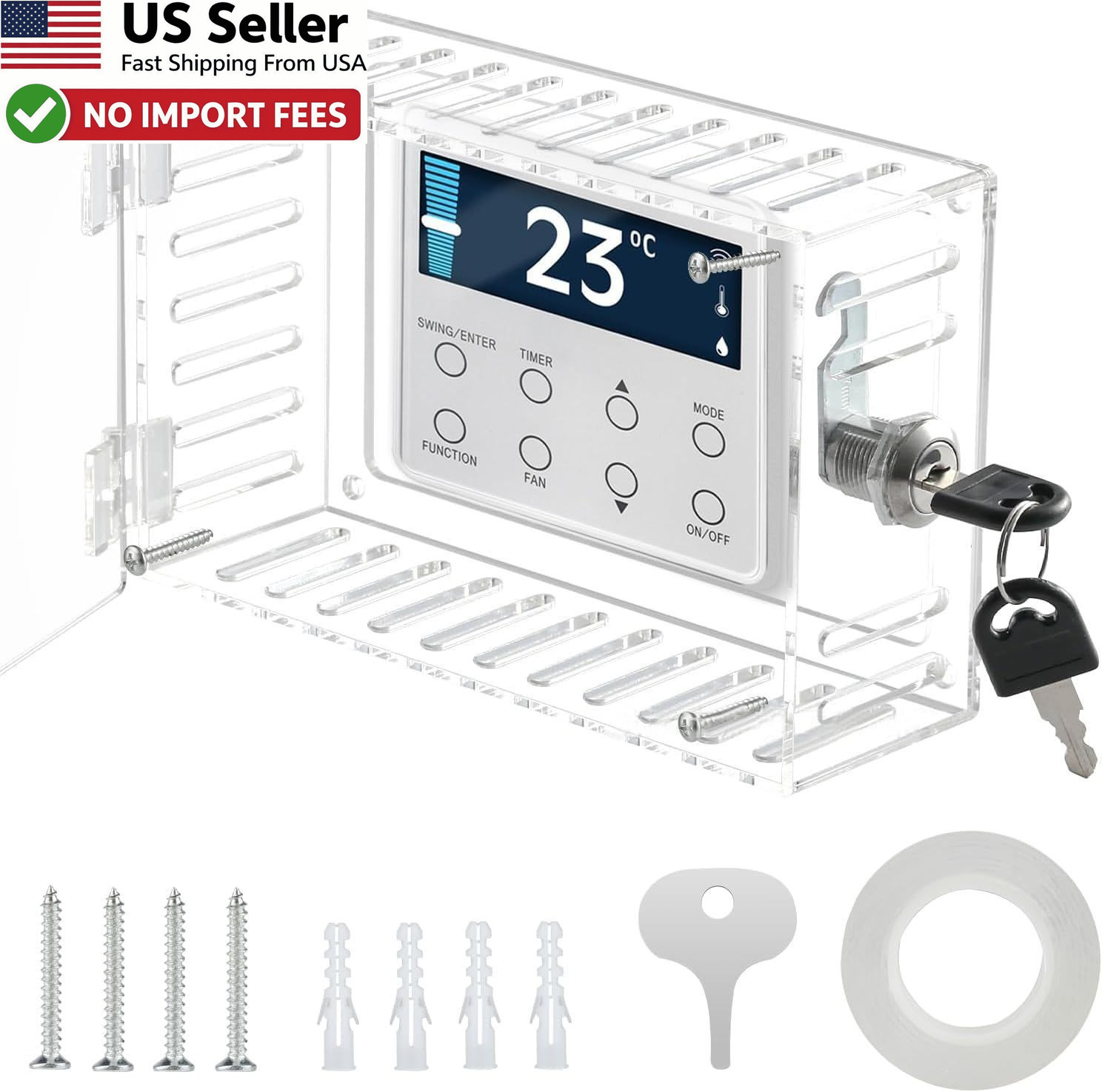 Baby Proofing Thermostat Lock Box with Key Wall Cover Guard AC Protector FROM US