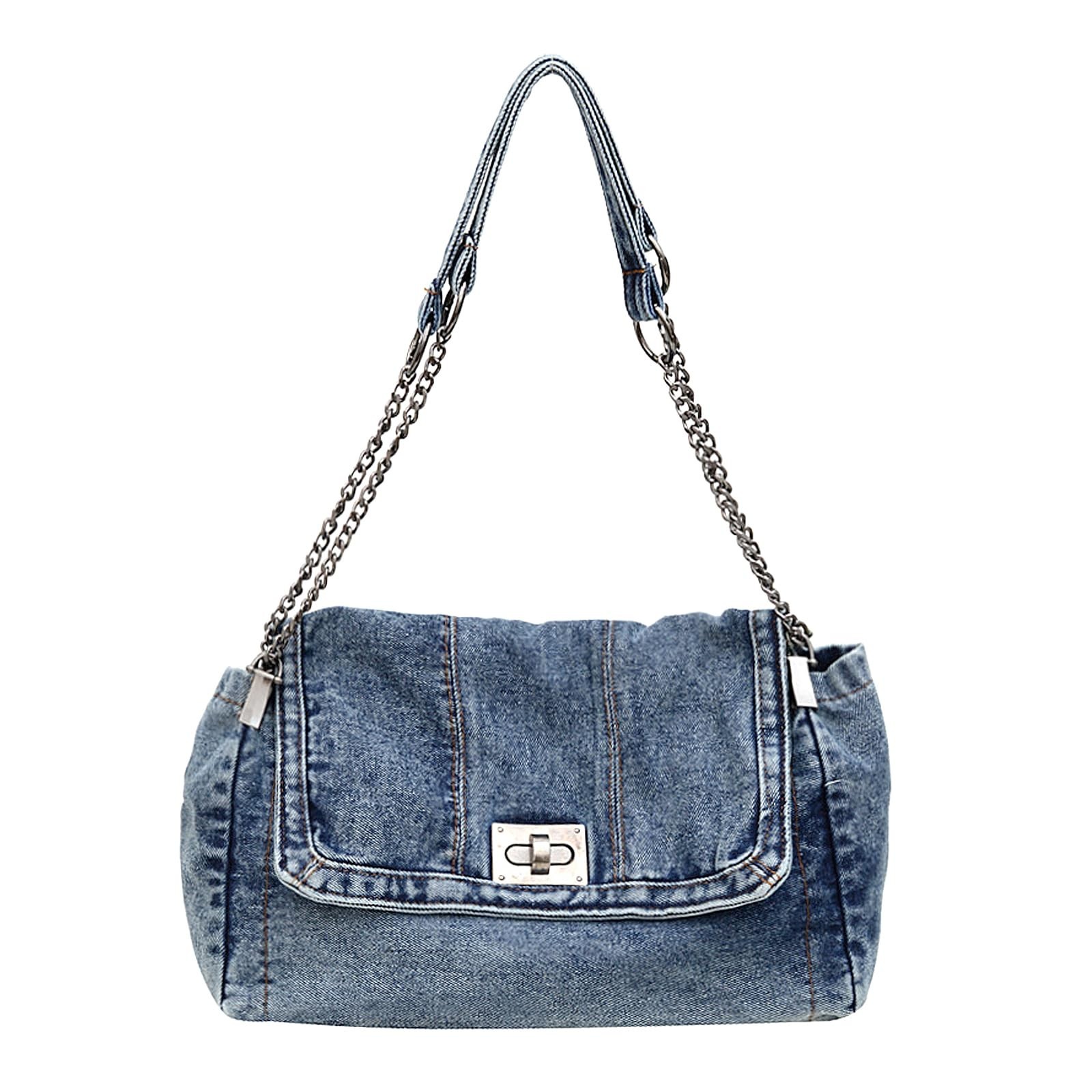 Large Denim Purses for Women Denim Tote Bag Casual Retro Crossbody Lightweigh...