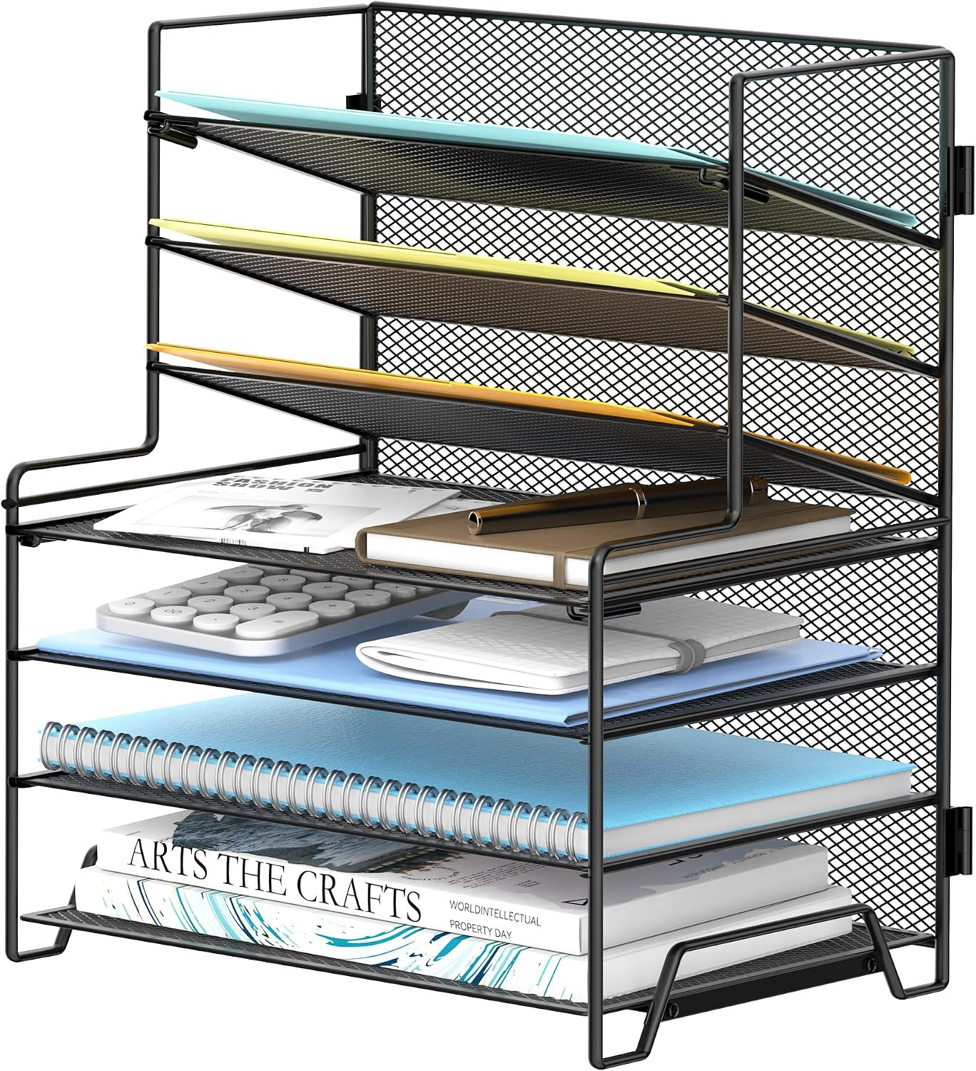 SUPEASY 7 Tier Desk File Organizer, Mesh Letter Tray Paper Organizer with File H