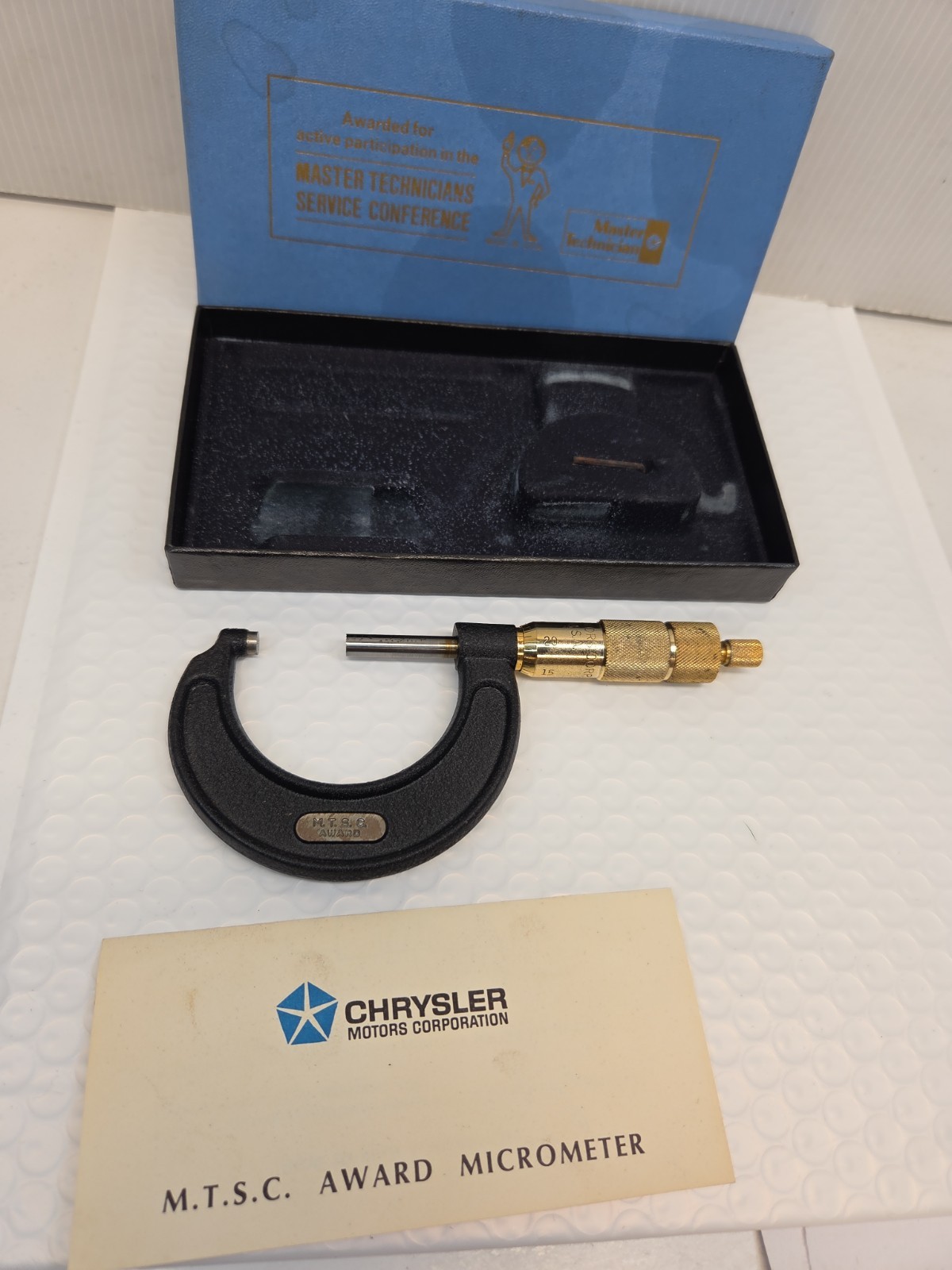 Vintage Chrysler M.T.S.C. Award Micrometer Tool Made in USA with Box