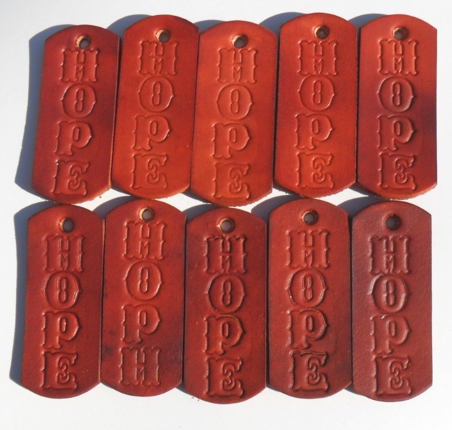 KEYCHAINS LEATHER DYED LOT OF 20  CHOICE OF COLORS embossed with up to 4 letters