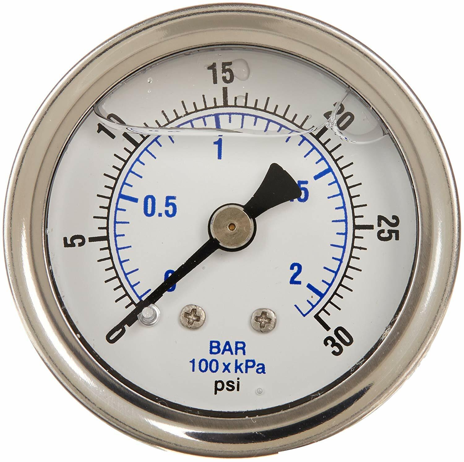 LIQUID FILLED PRESSURE GAUGE 0-1000 PSI, 4" FACE, 1/4" BACK MOUNT
