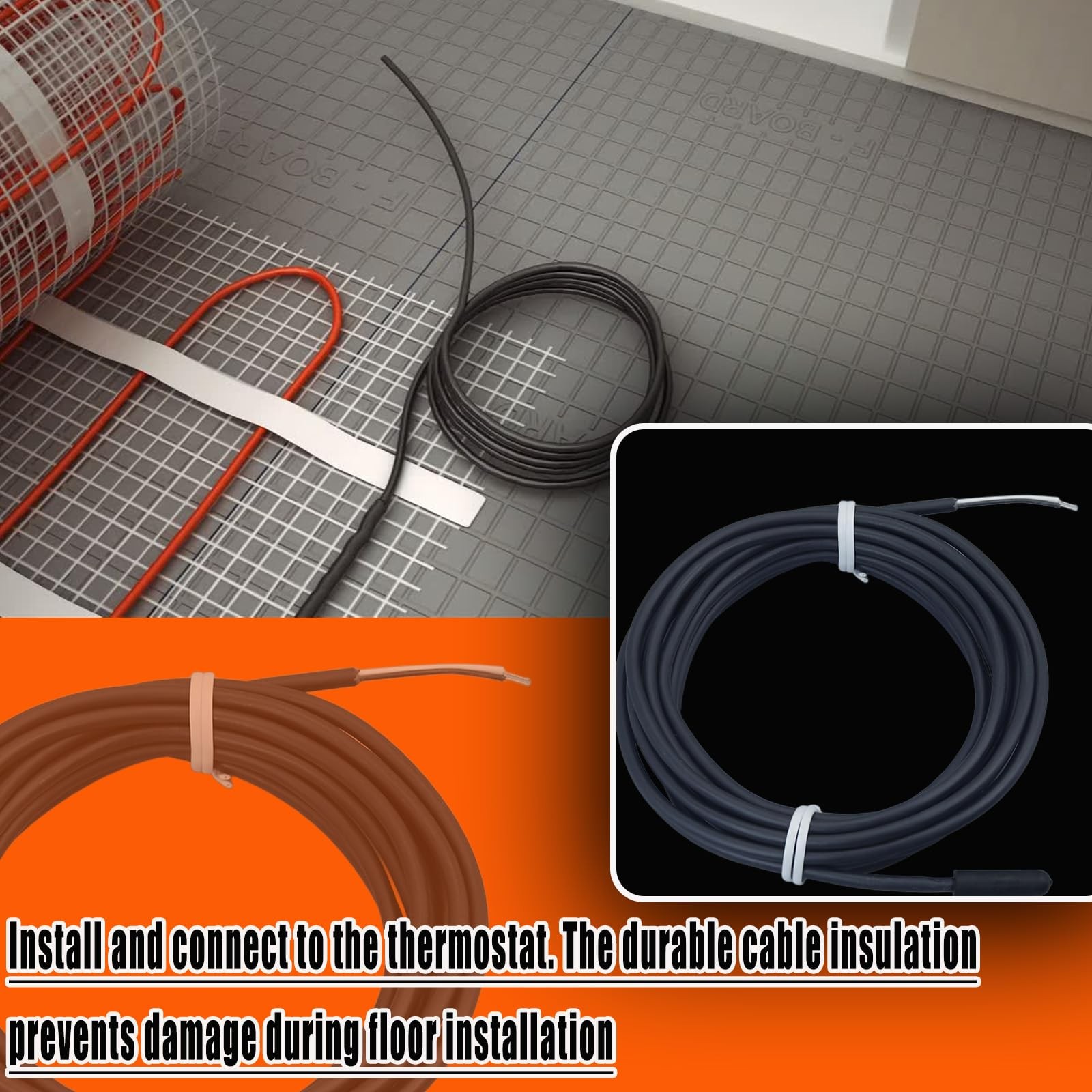 2 PCS NTC 10k Ohms Floor Heating Temperature Sensor Probe 119 Inch Length