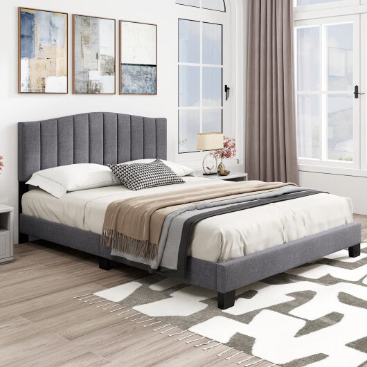 Modern Upholstered Bed Frame with Adjustable Vertical Channel Tufted Headboard-Q