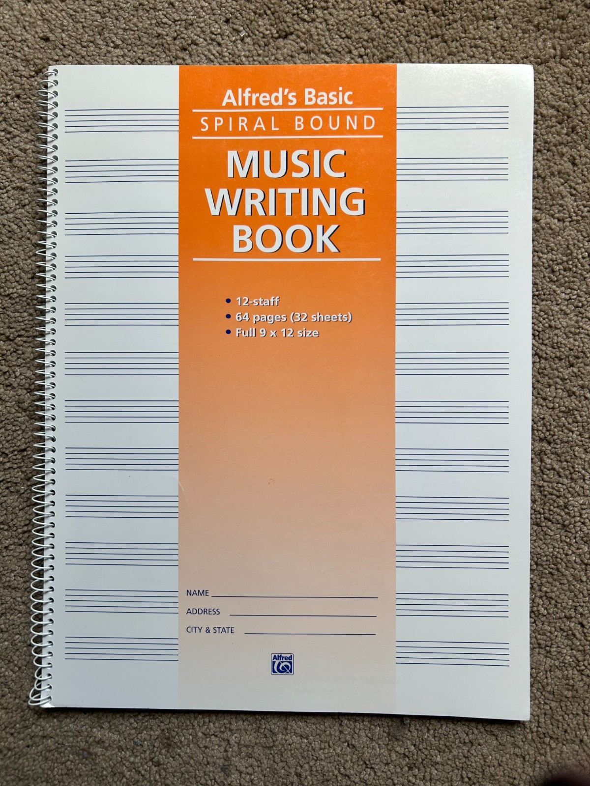 New 9 X 12 Alfred's 12 Staff Basic Music Writing Book 64 Pages