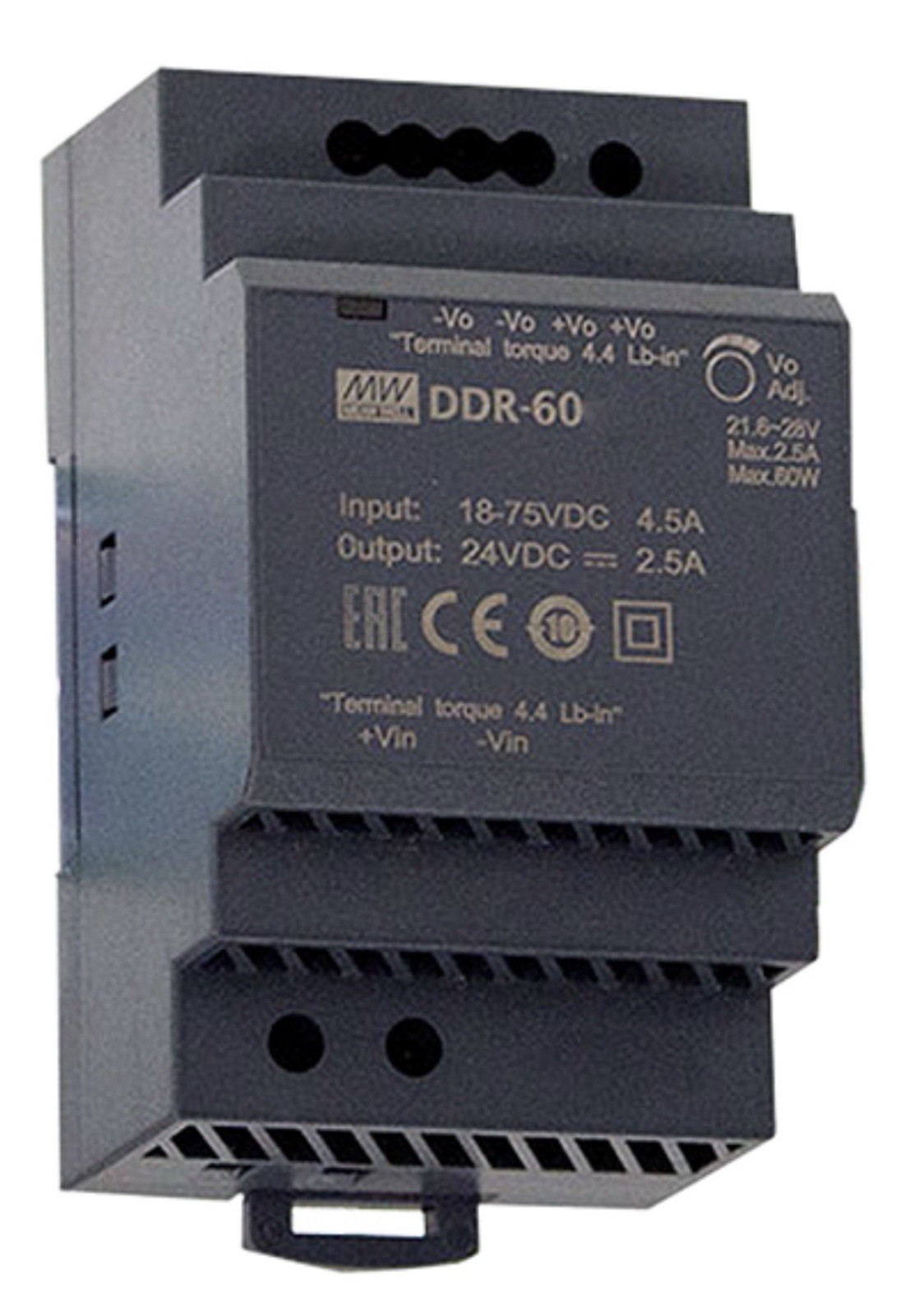 Mean Well DDR-60G-5 DIN Rail Power Supply 60W 5V 10A Industrial DC Output