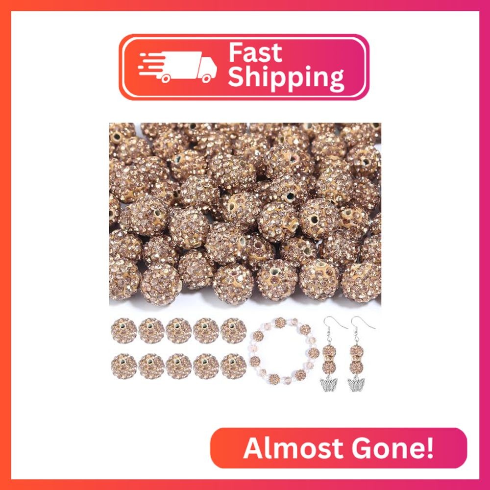 100Pcs Rhinestone Beads 10mm for Jewelry Making, Shiny Round Shamballa Disco Bea