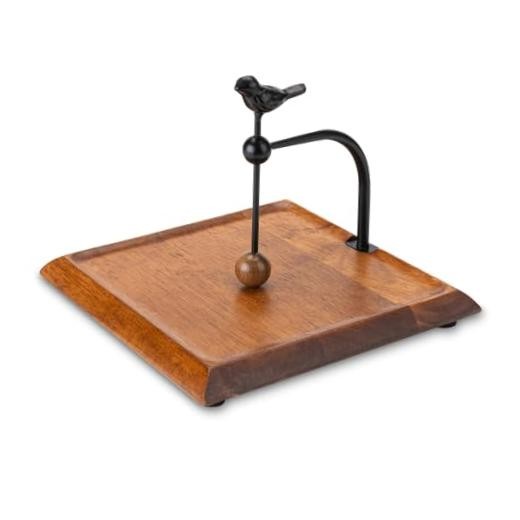 Wooden with Bird-Shaped Handle – Elegant Flat with Weighted Arm Napkin Holder